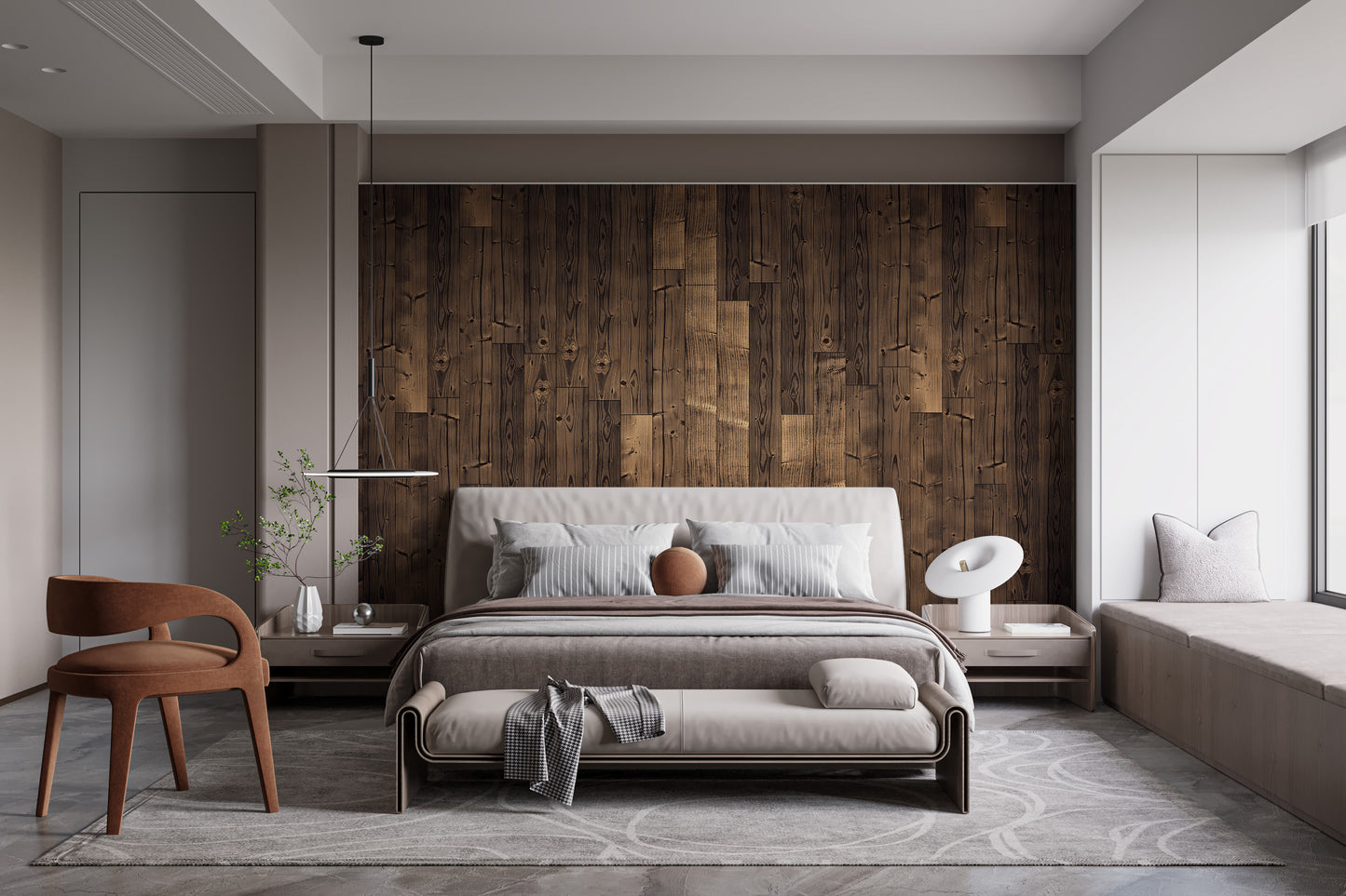 Elegant Solid Dark Brown Oak Wood Wallpaper