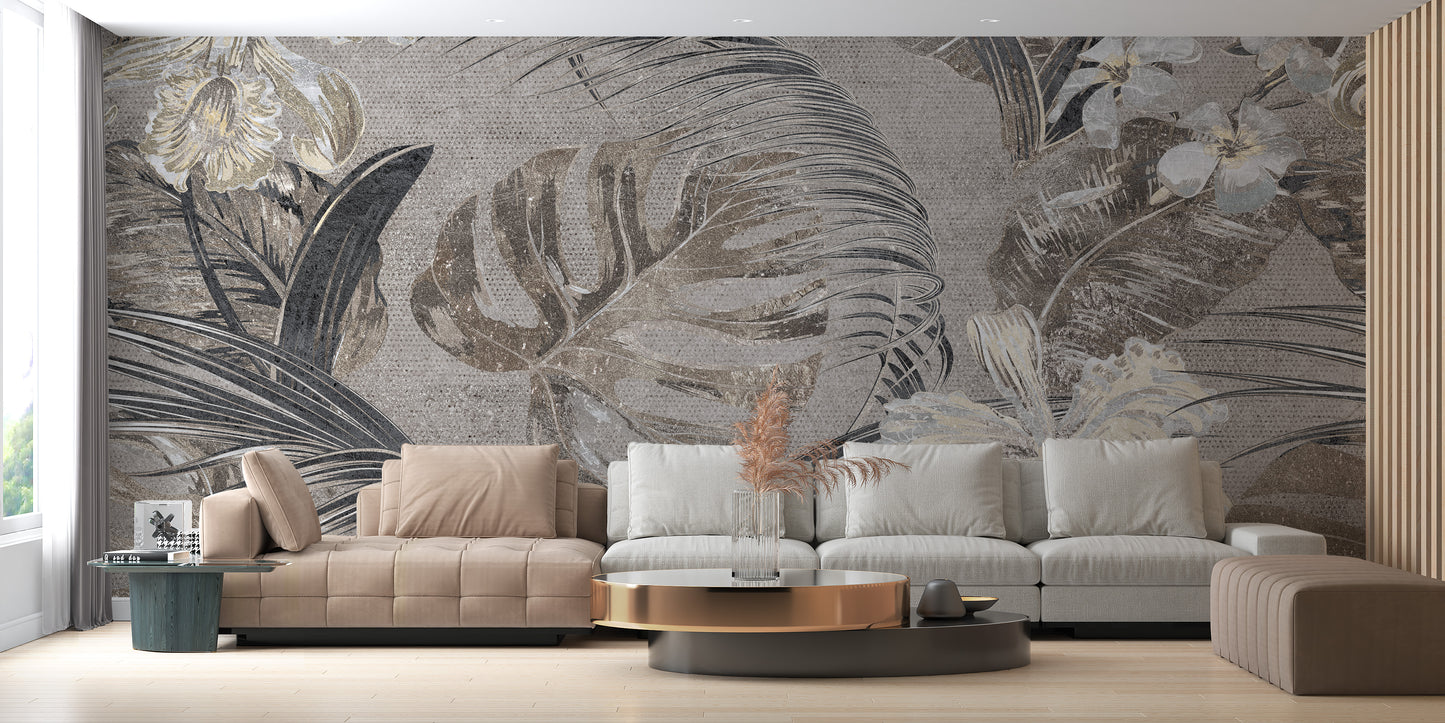 Flower and leaves Wallpaper Mural