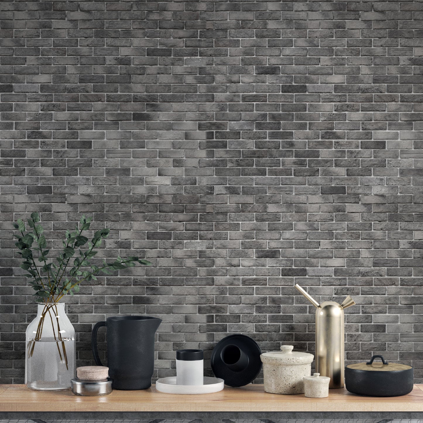 Dark Grey Brick Textured Wallpaper Mural