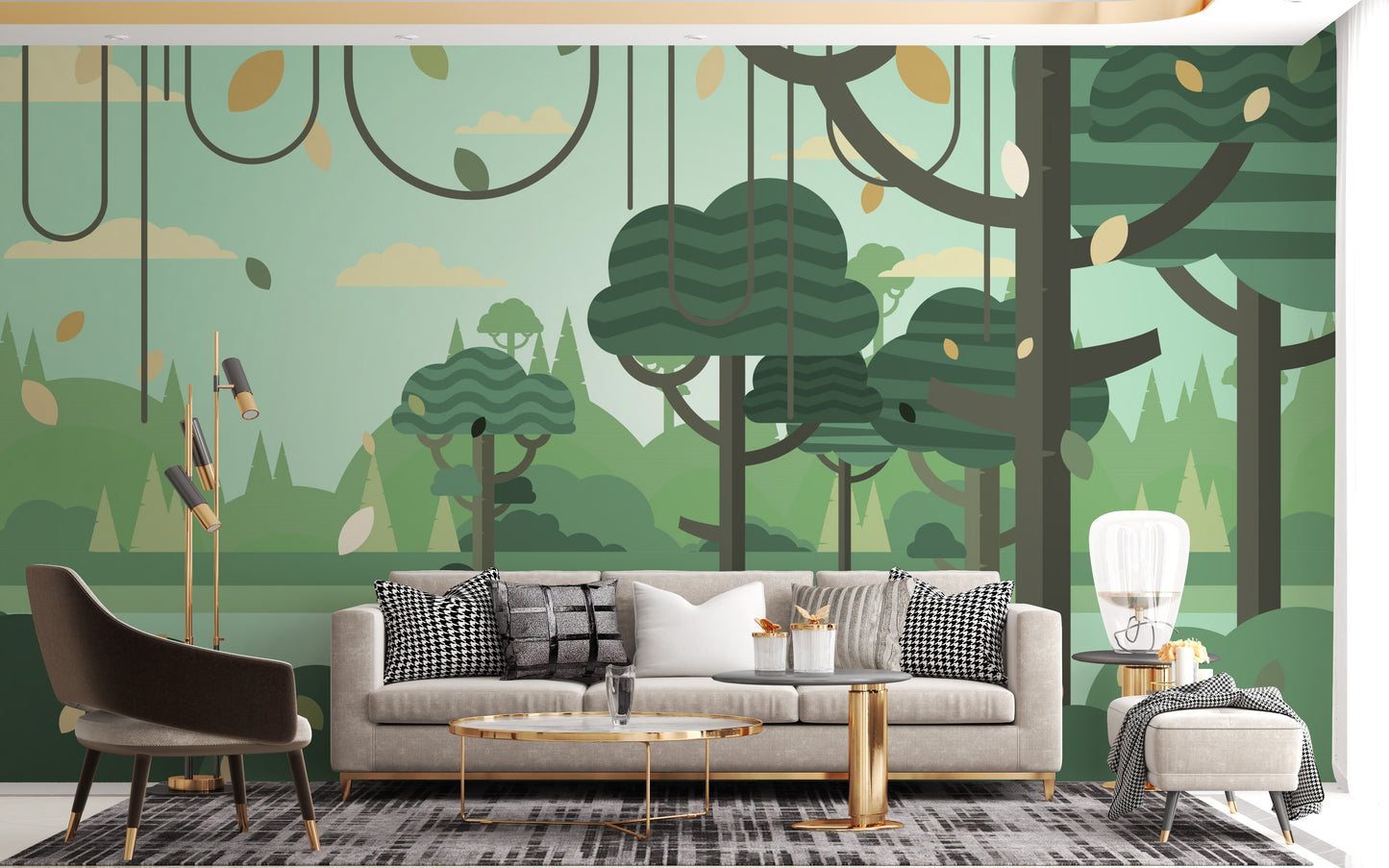 Green Botanical Prints Wall Mural for Kids Room