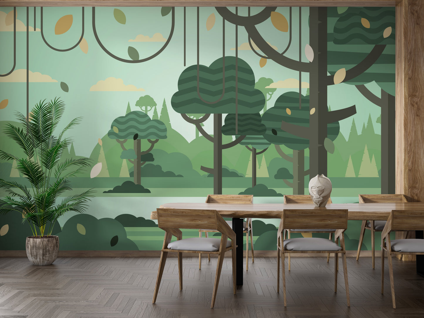 Green Botanical Prints Wall Mural for Kids Room