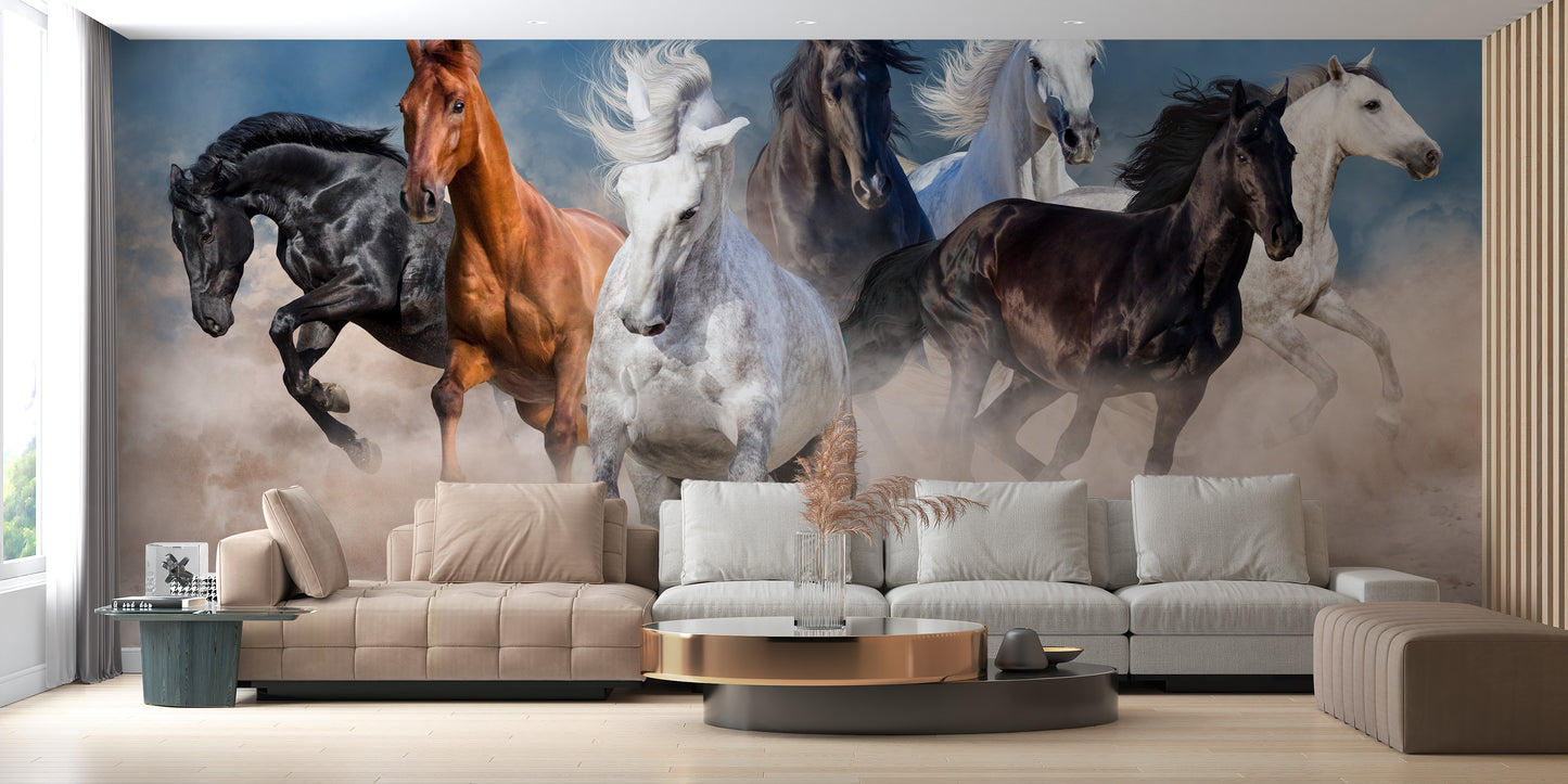 Stormy Running Horse Desert Wallpaper Mural