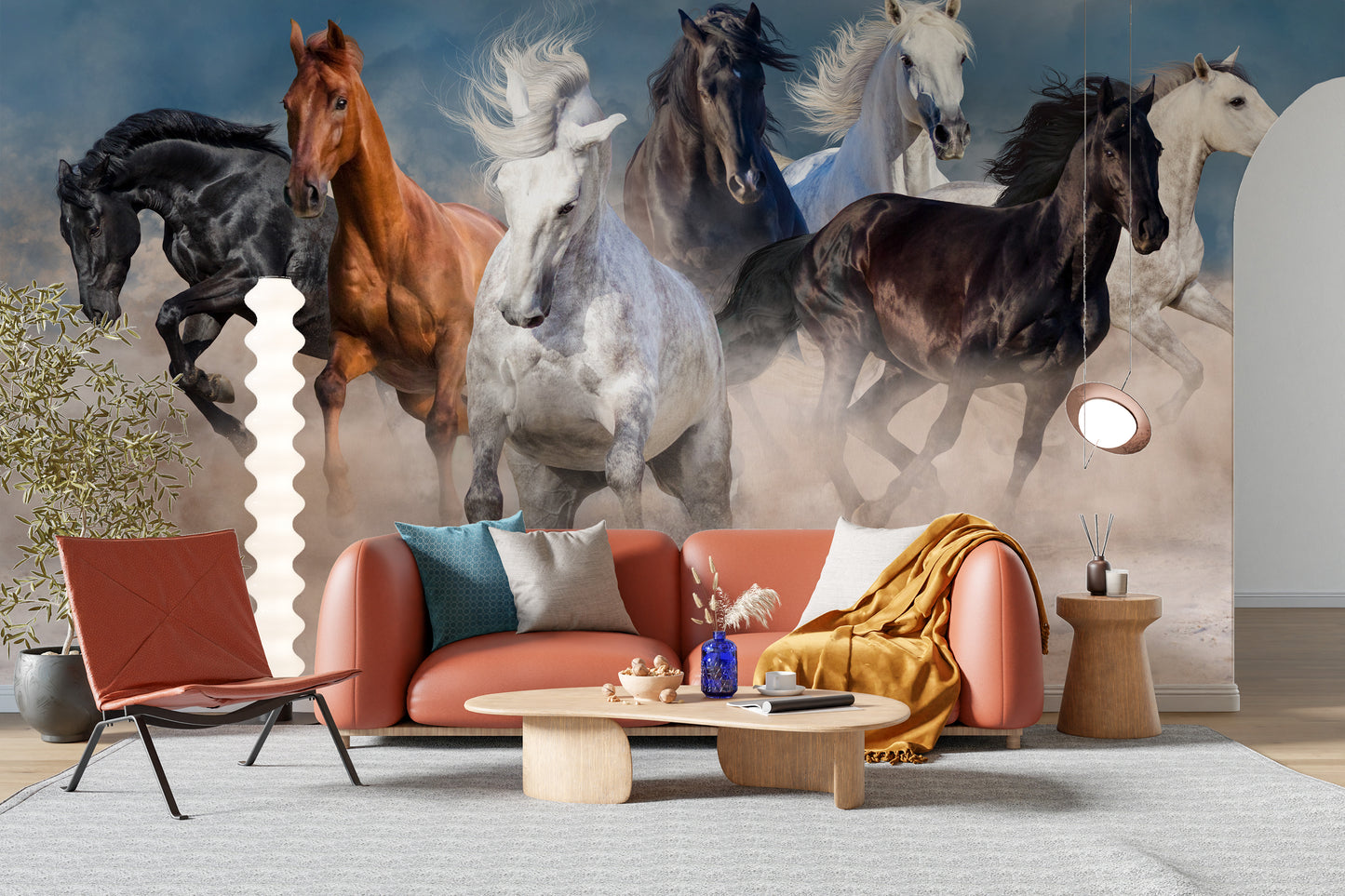 Stormy Running Horse Desert Wallpaper Mural