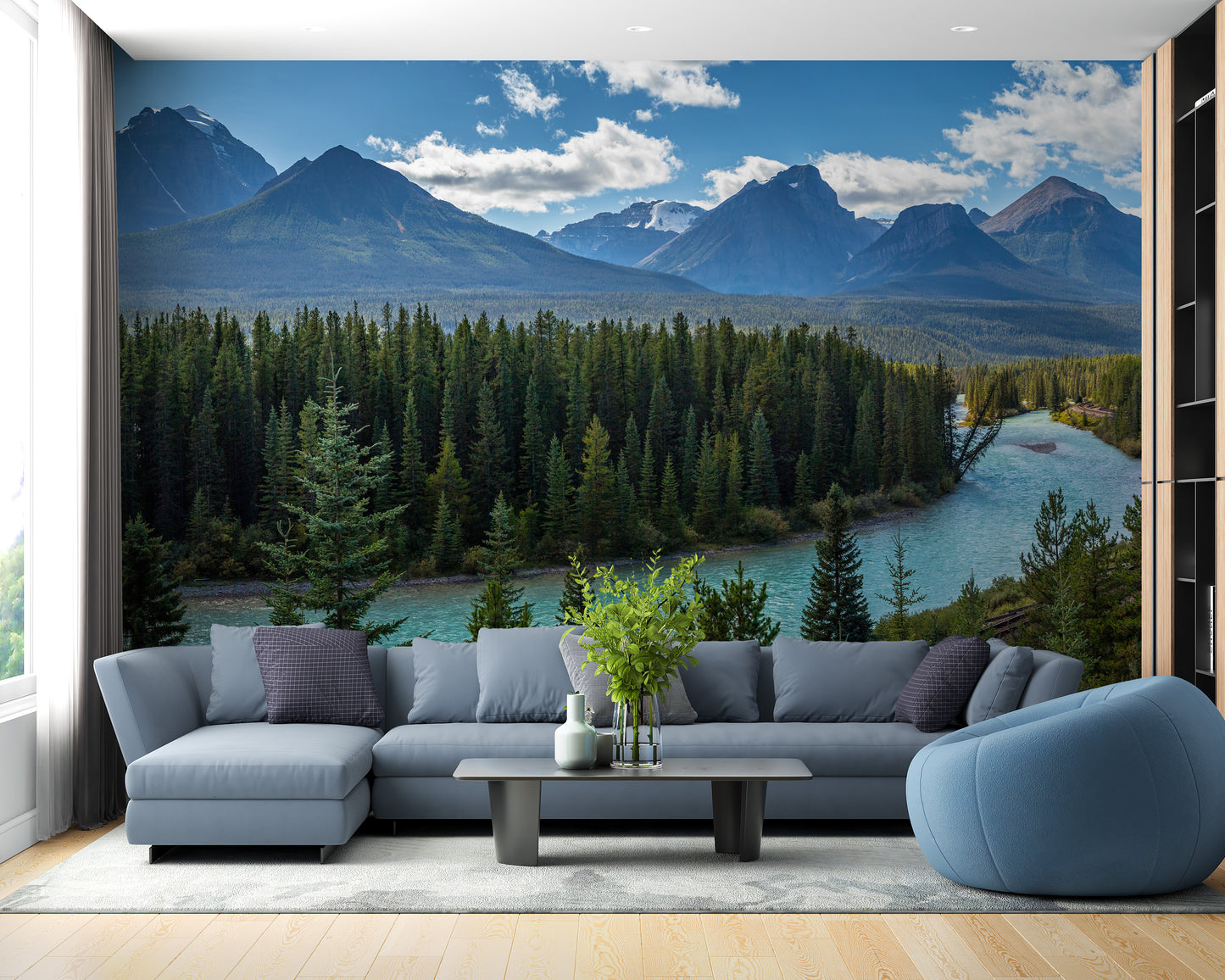 Green & Blue Natural Mountain Floating River Wallpaper Mural