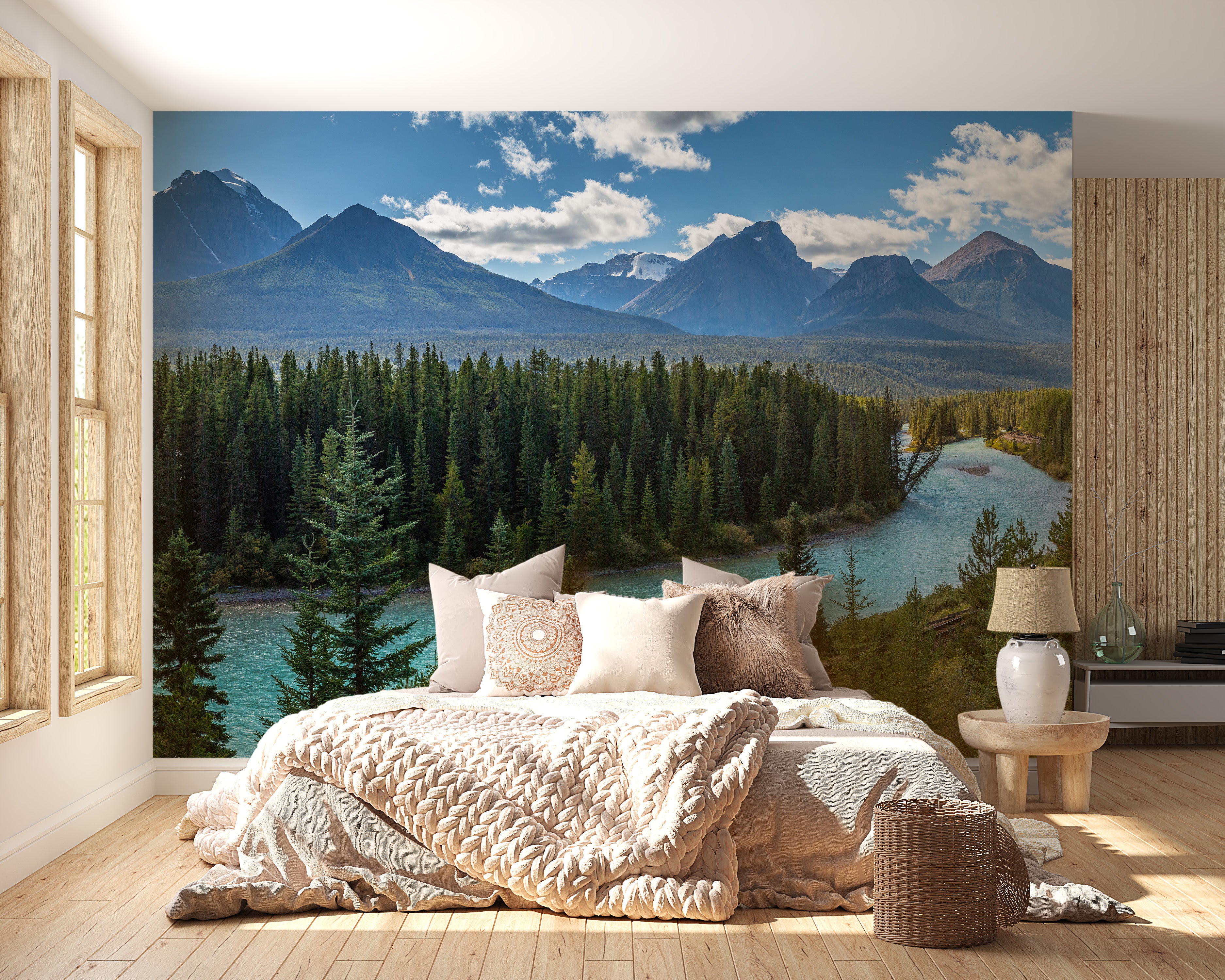 Natural river and mountain wall mural style
