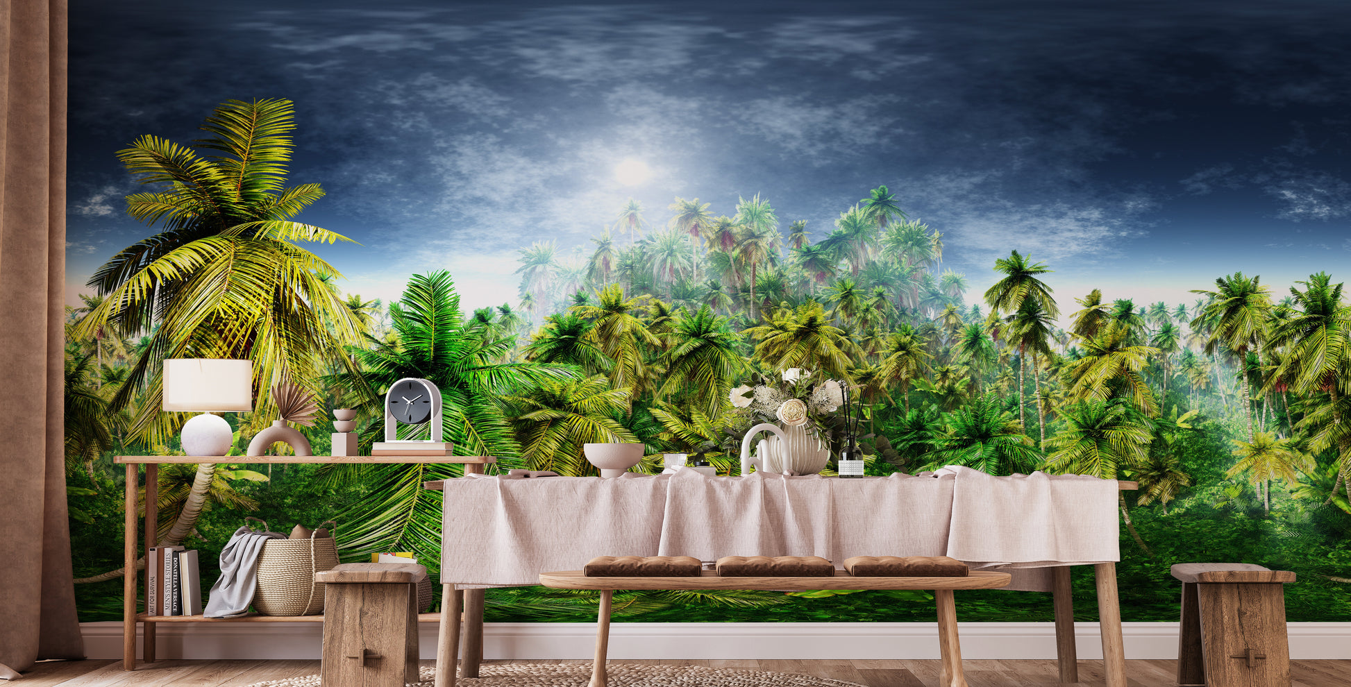 Vivid Green Rainy Morning Jungle Wallpaper Mural - Giffywalls