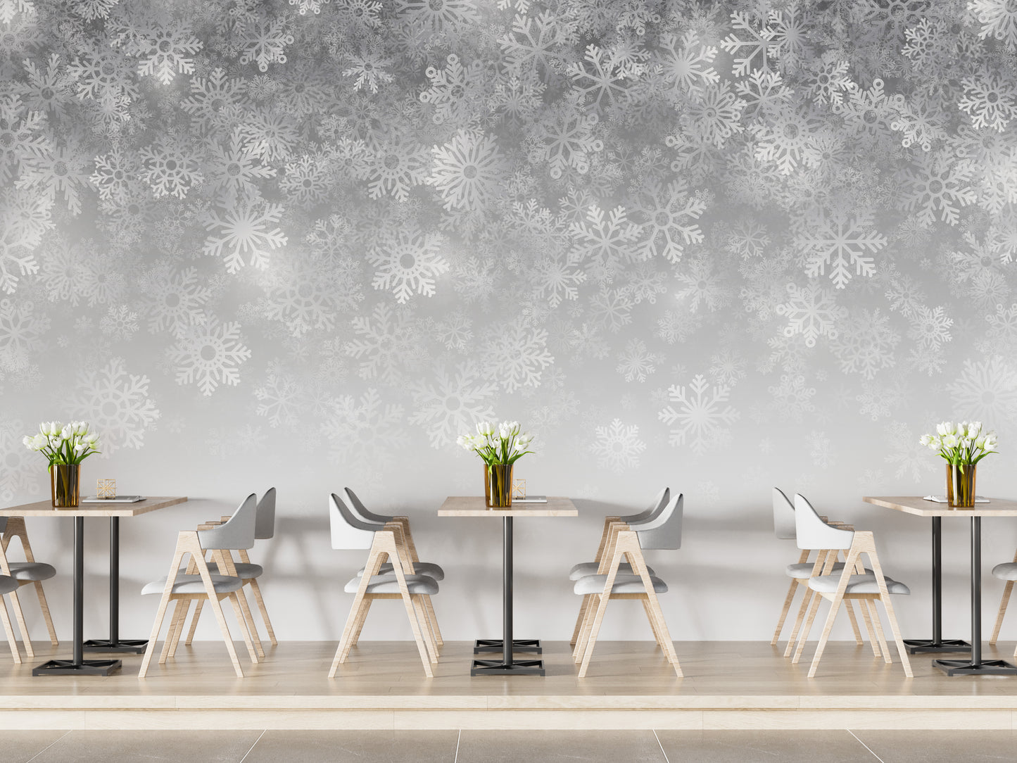 Intricate snowflake mural with crystal details
