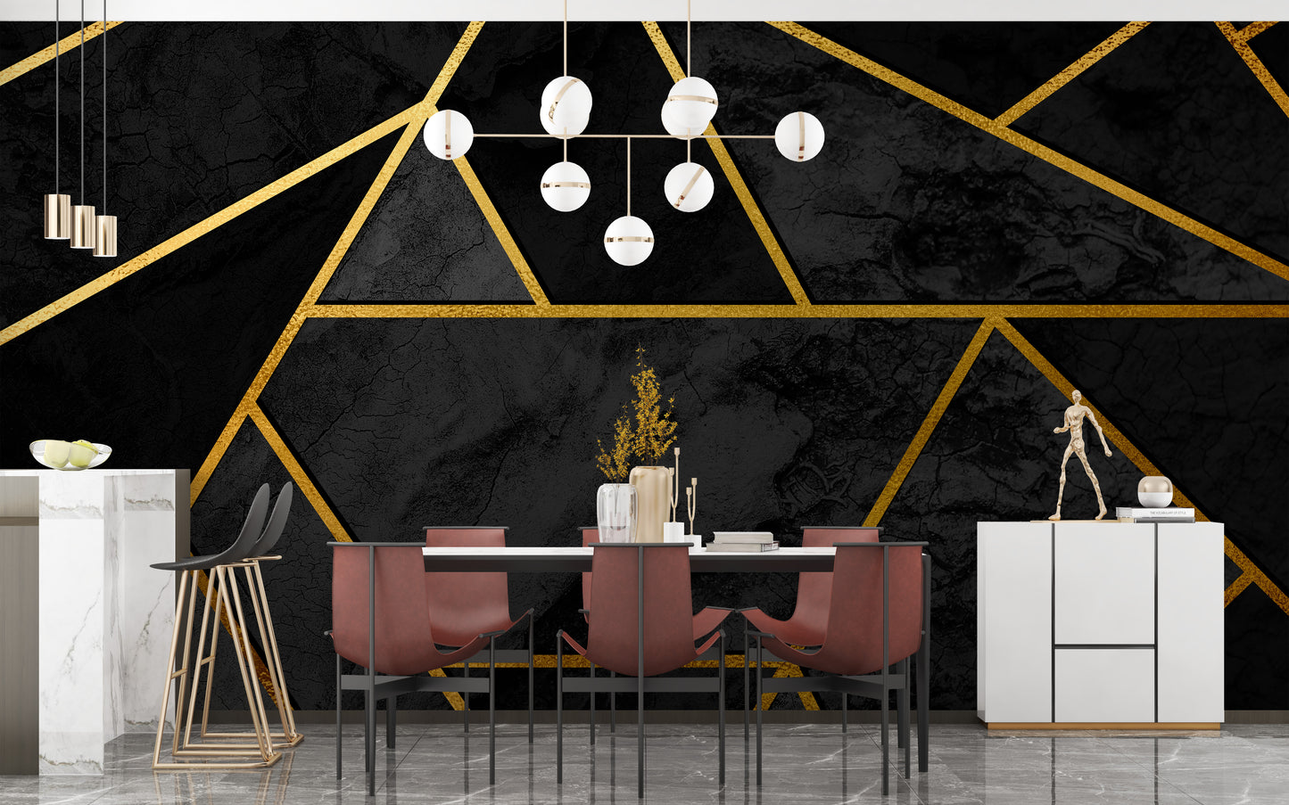 Black & Gold Geometric Mosaic 3D Wallpaper Mural