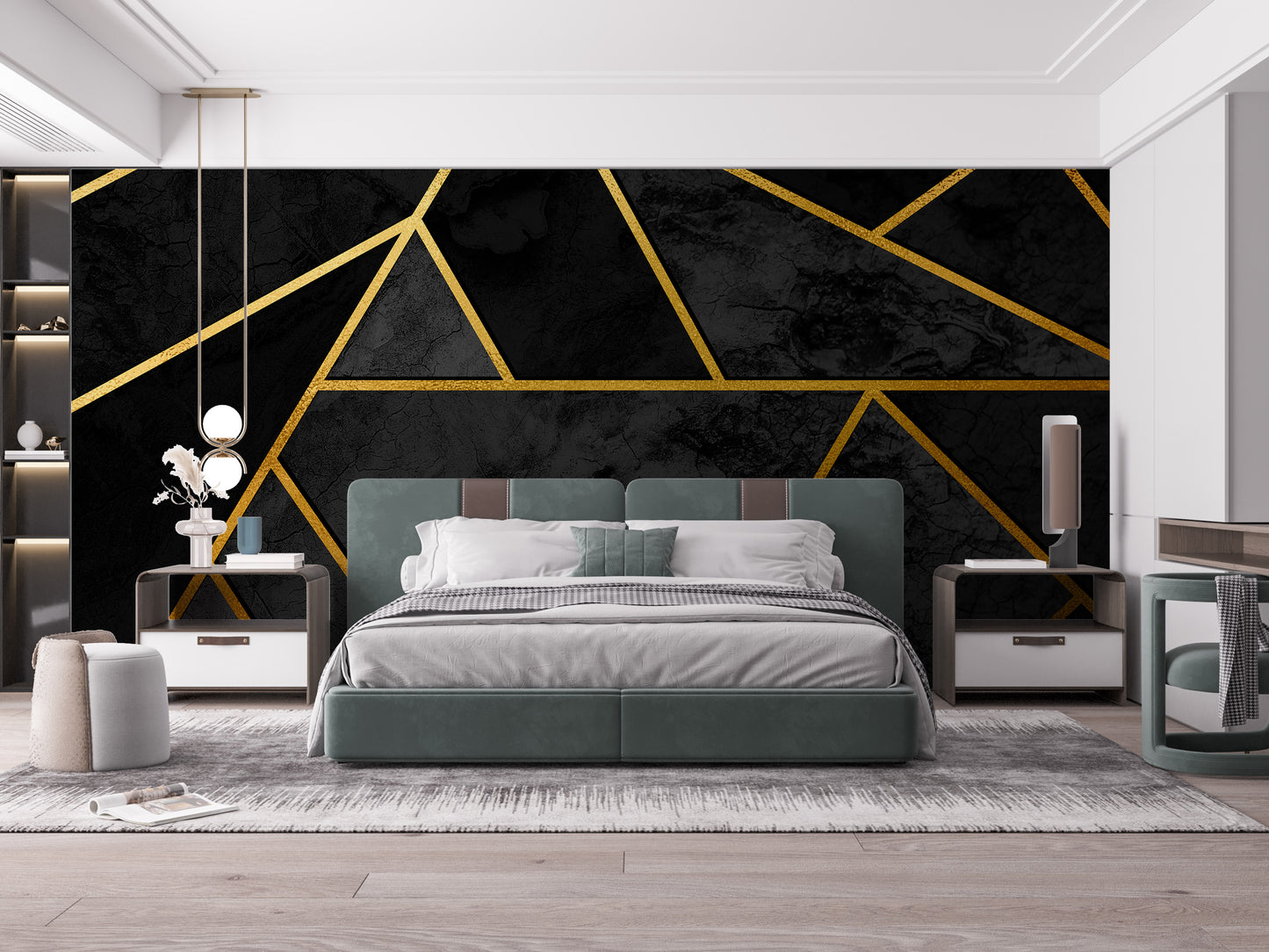 Black & Gold Geometric Mosaic 3D Wallpaper Mural