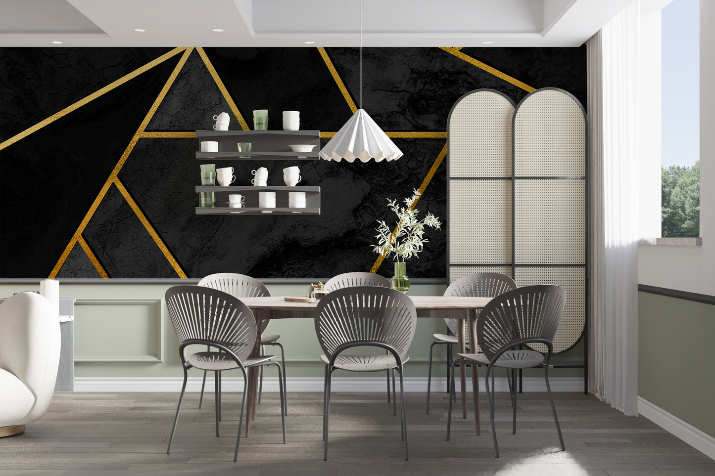 Black & Gold Geometric Mosaic 3D Wallpaper Mural