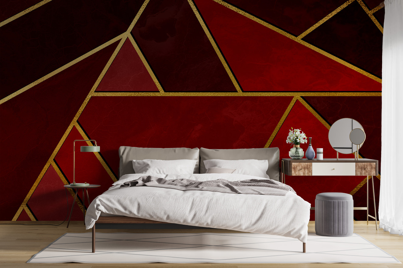 Vibrant red and gold mosaic wallpaper mural
