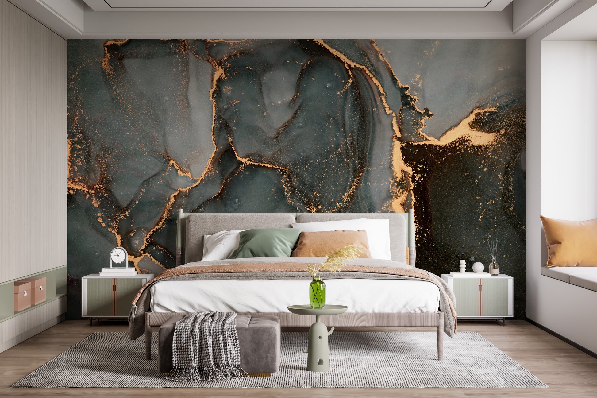 Modern Black and Gold Abstract Marble Wallpaper Mural - Giffywalls