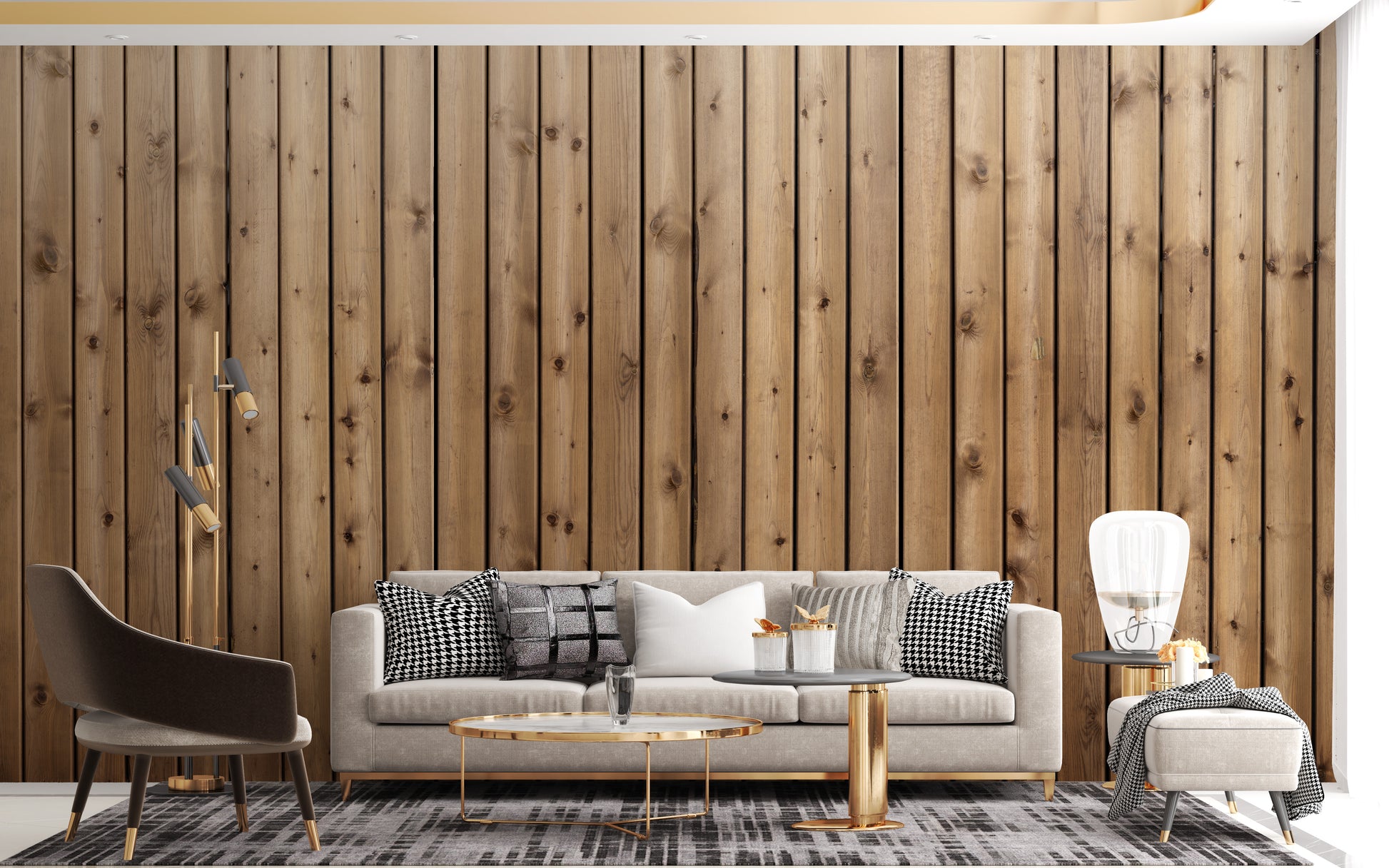 Elegant brown wood-striped wall decor
