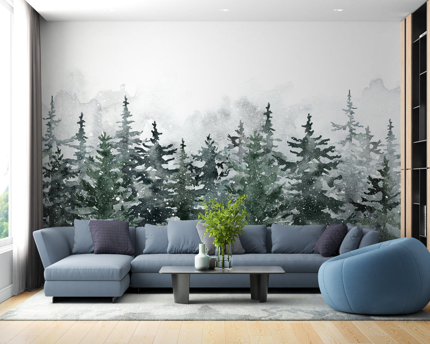 Misty Pine Winter Forest Wallpaper Mural