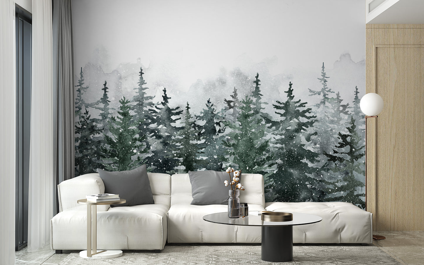 Misty Pine Winter Forest Wallpaper Mural