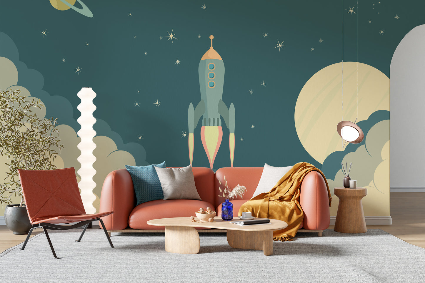 Launch Rocket Kids Cartoon Wallpaper Mural