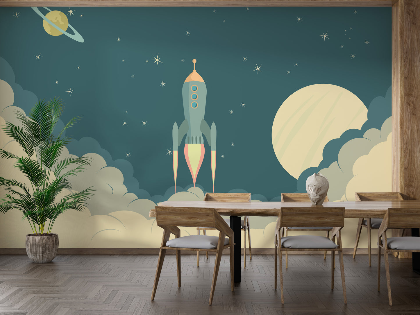 Launch Rocket Kids Cartoon Wallpaper Mural