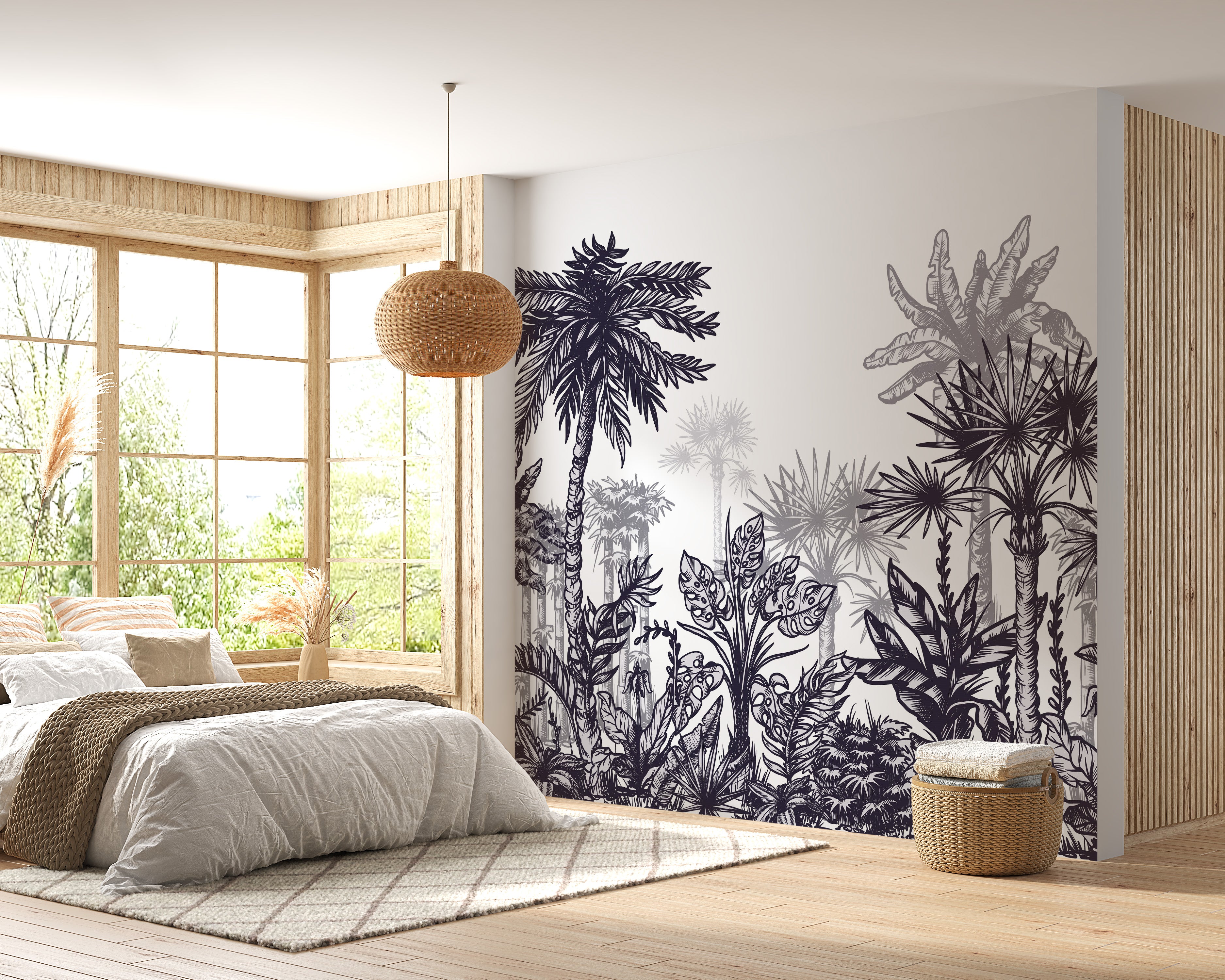 Large tropical tree mural with vibrant charm
