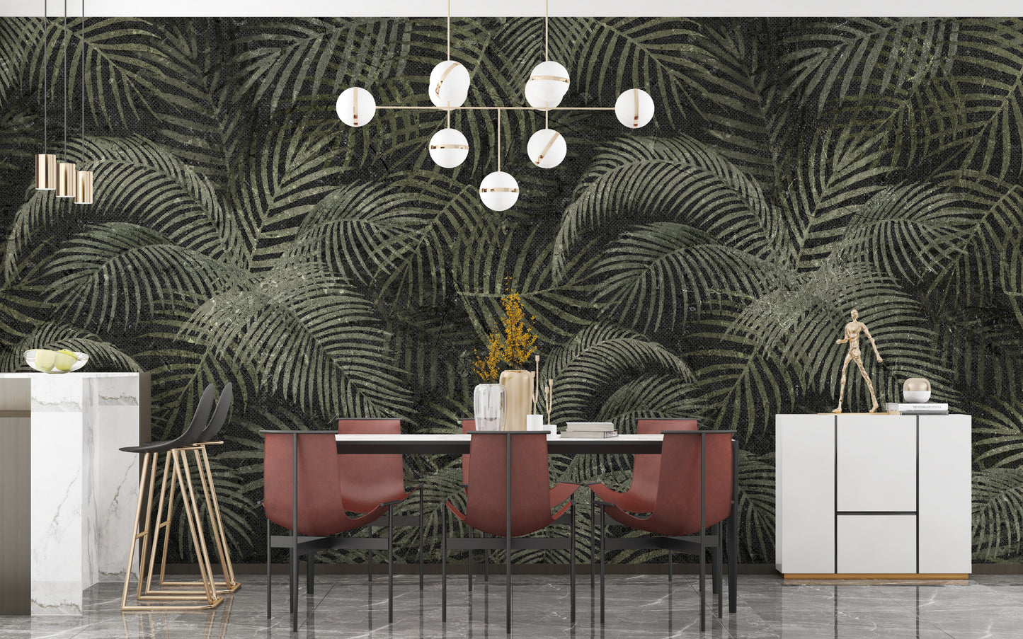 Green Rustic Tropical Palms Wallpaper Mural