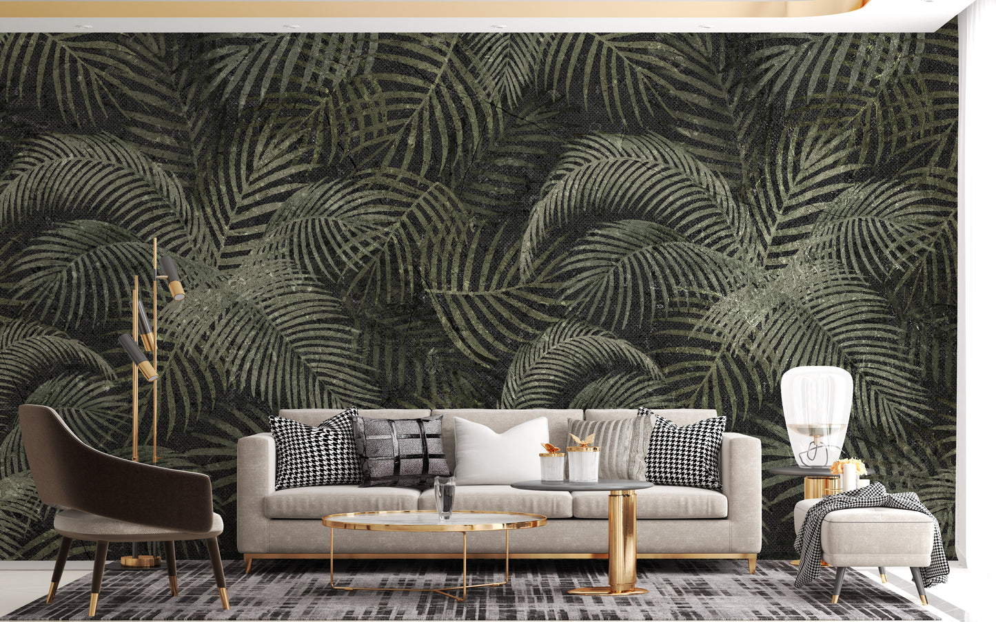 Green Rustic Tropical Palms Wallpaper Mural