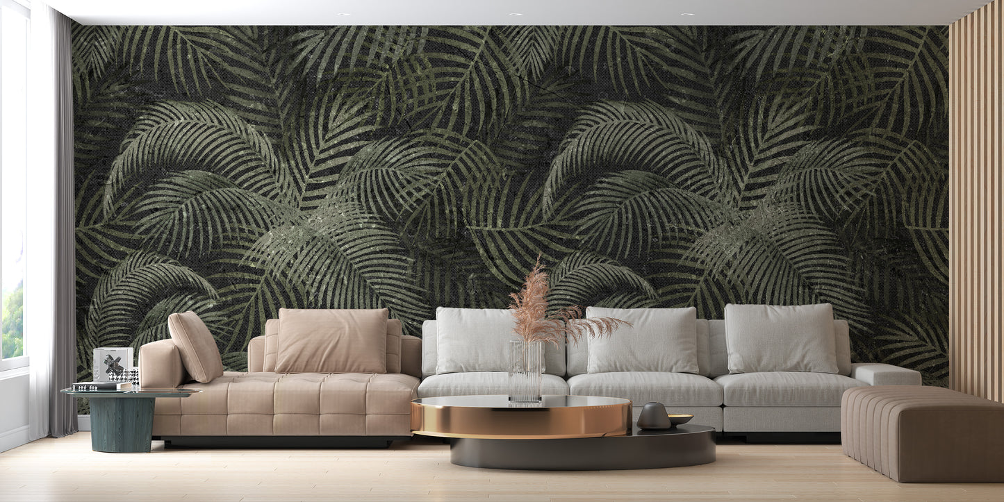 Green Rustic Tropical Palms Wallpaper Mural