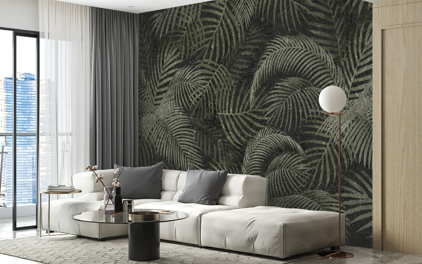 Green Rustic Tropical Palms Wallpaper Mural