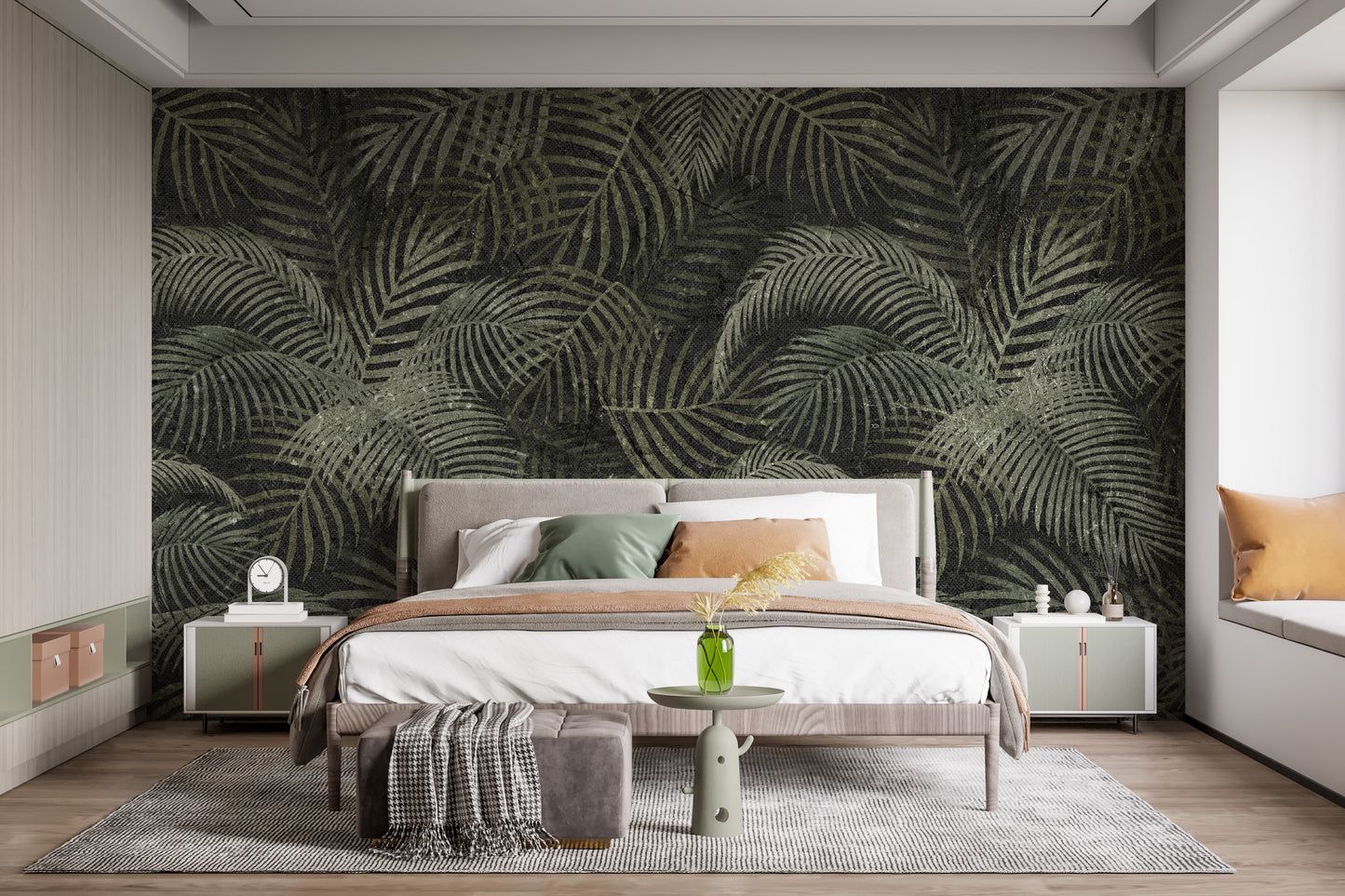 Green Rustic Tropical Palms Wallpaper Mural