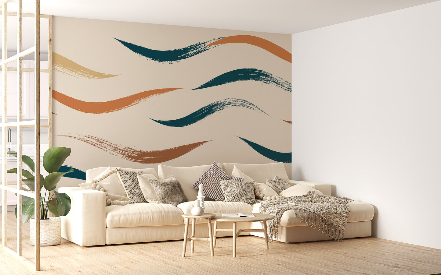 Wavy Pattern Beige Wallpaper Mural