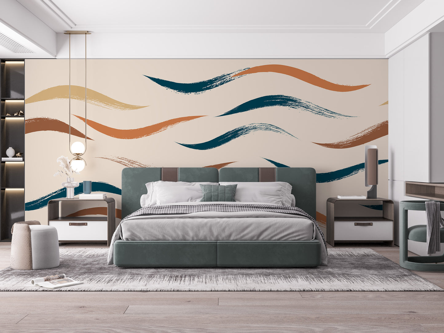 Wavy Pattern Beige Wallpaper Mural