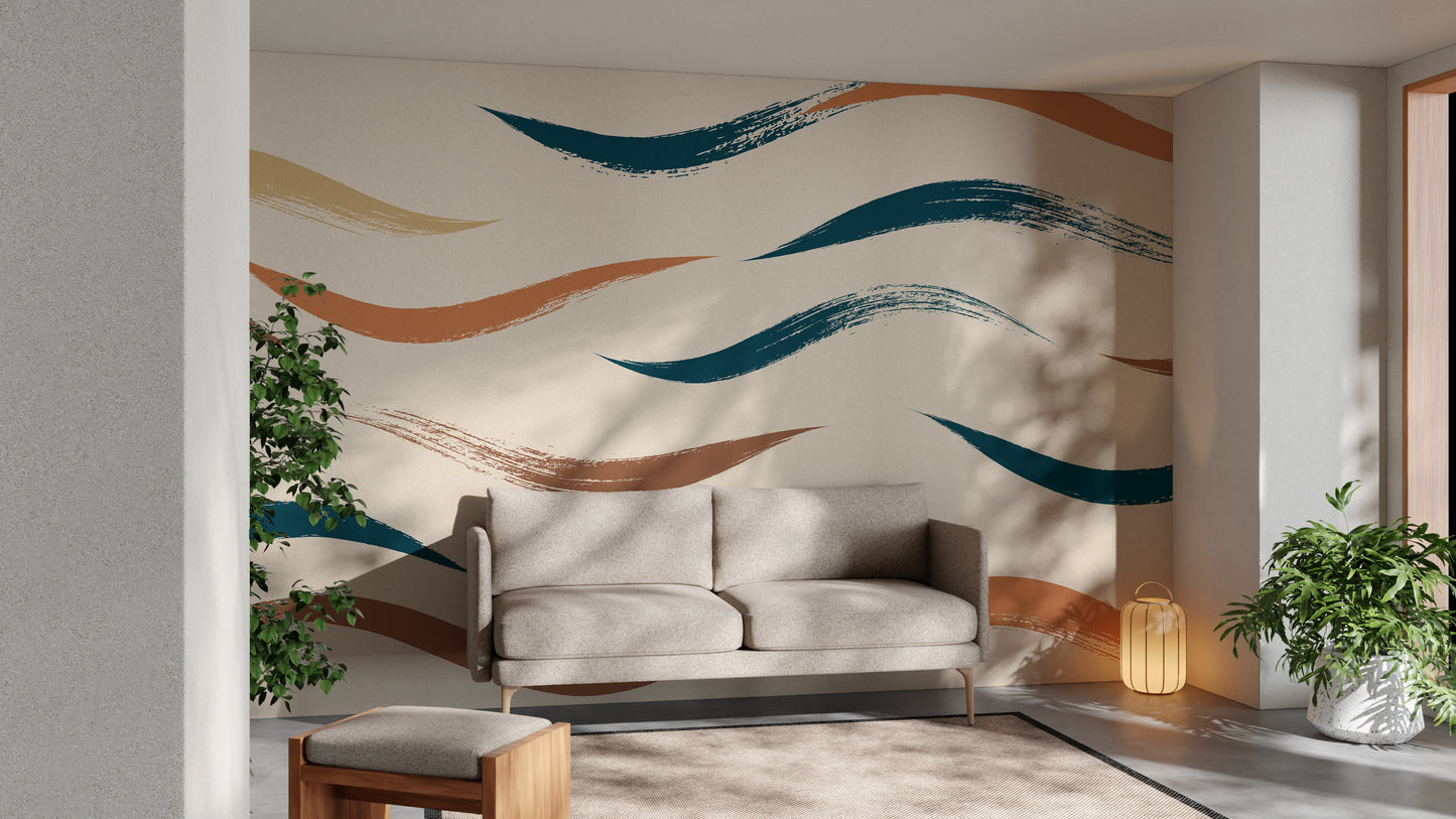 Beige wallpaper mural with artistic wavy textures