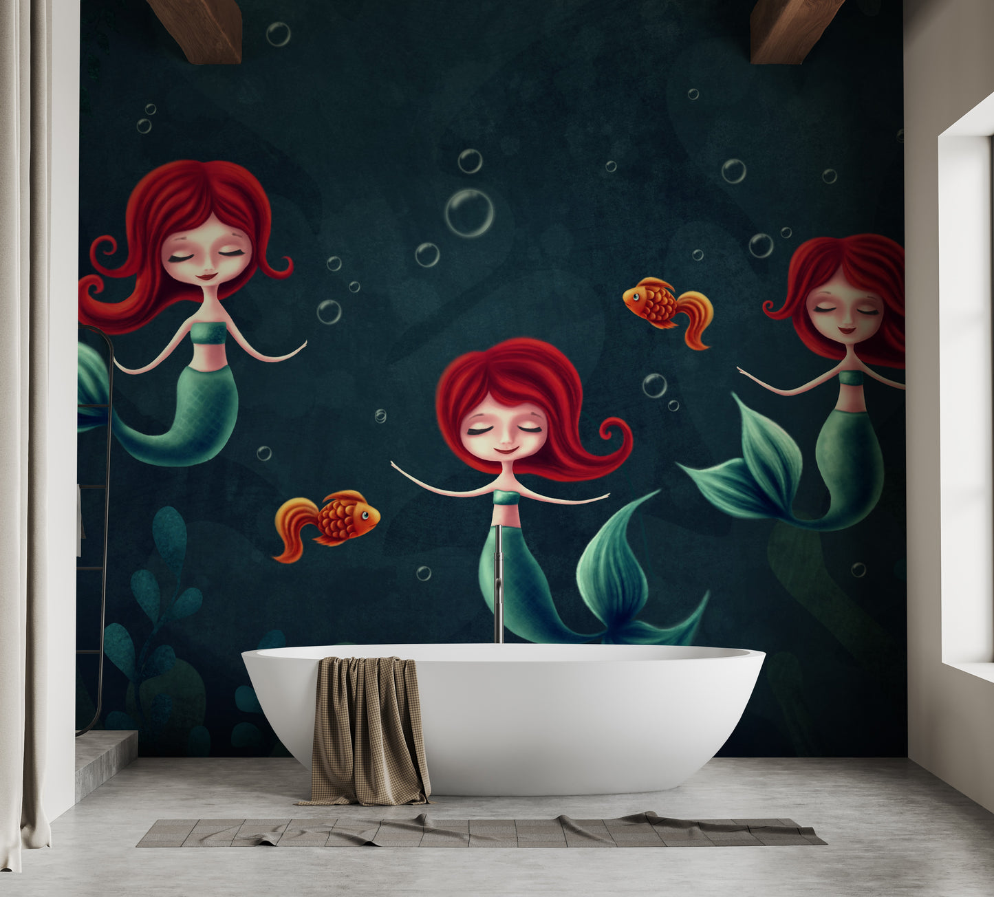 Three Underwater Mermaids Wallpaper Mural