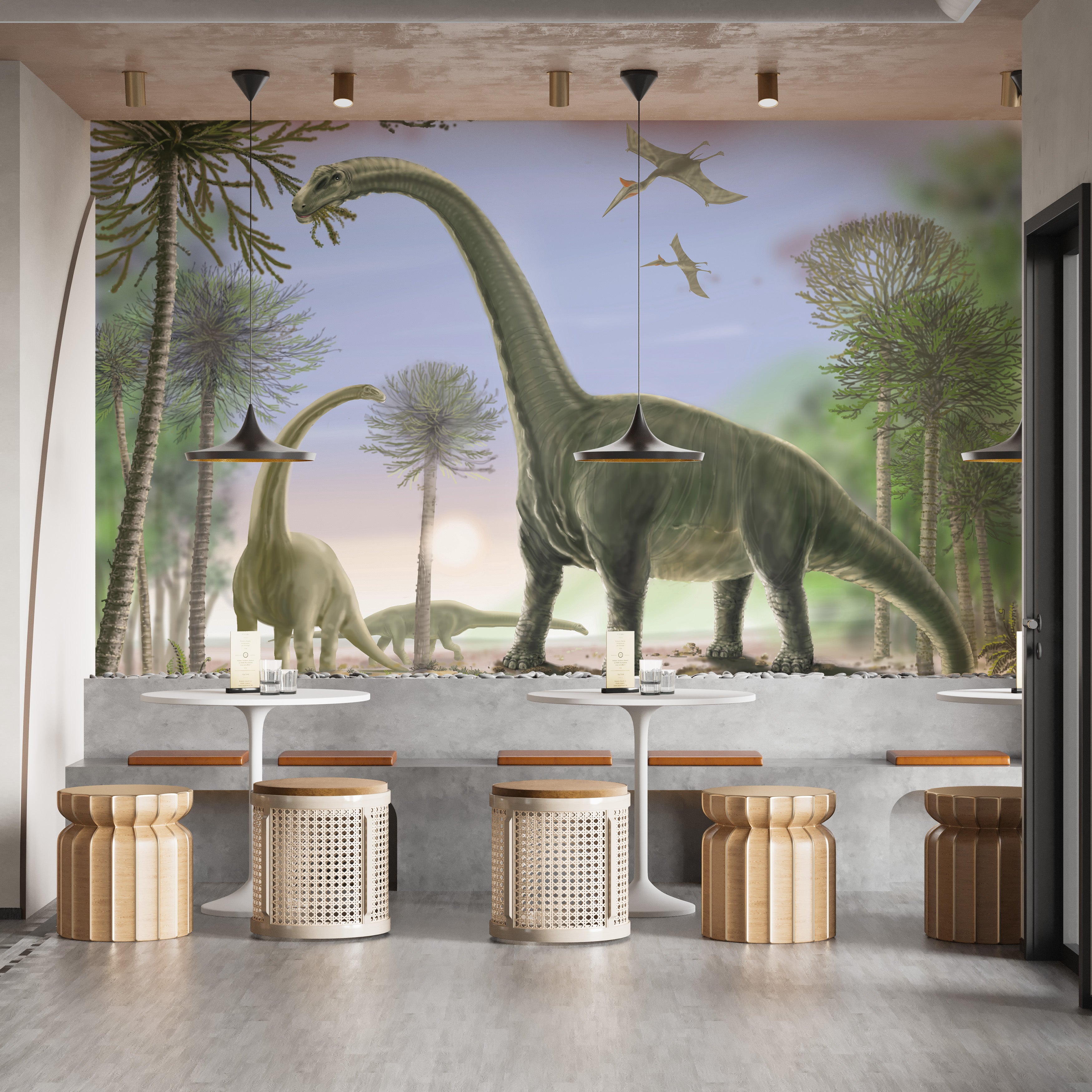 Animated dinosaur wallpaper mural for modern spaces