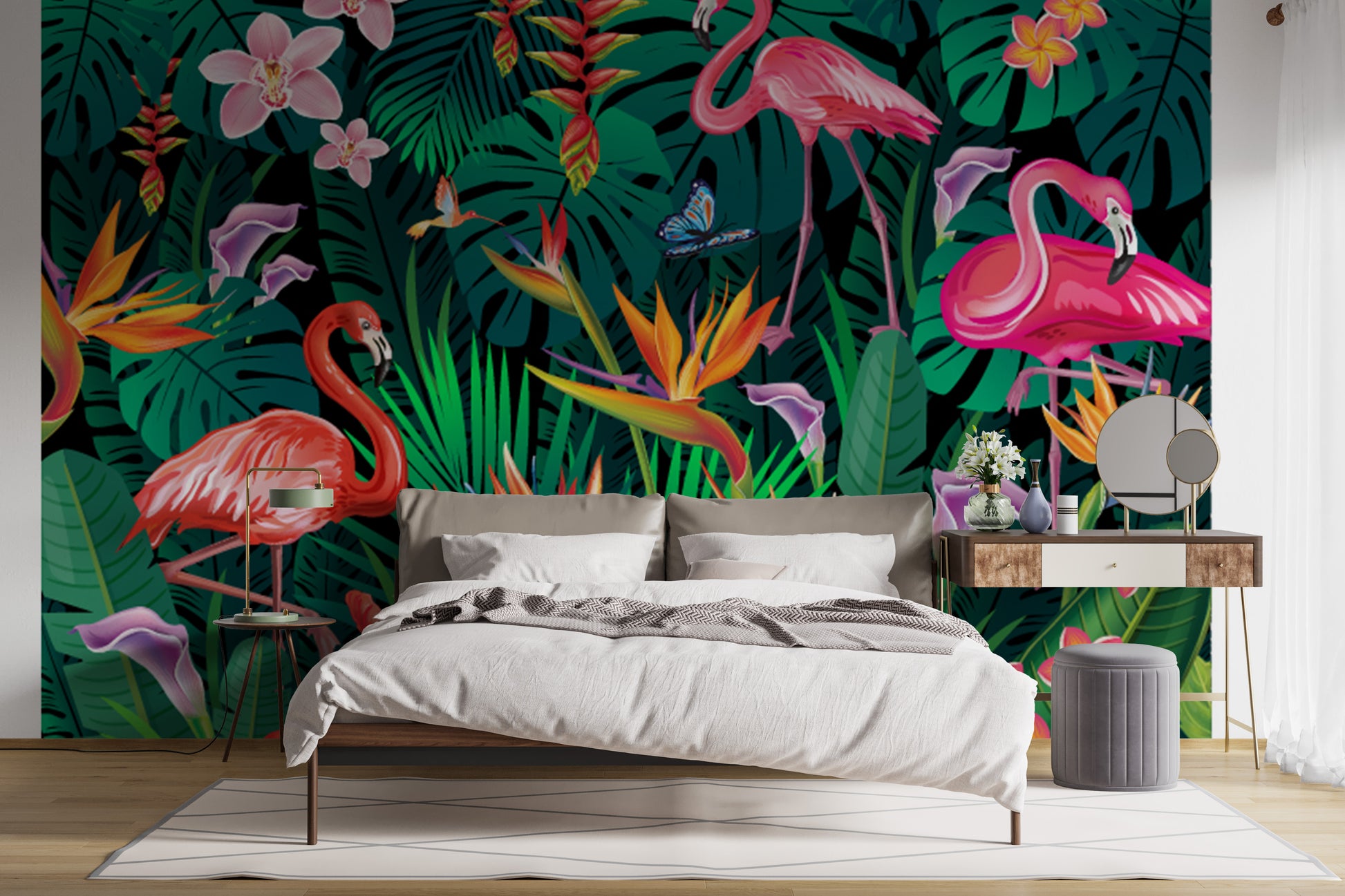 Fancy flamingos wallpaper mural for walls