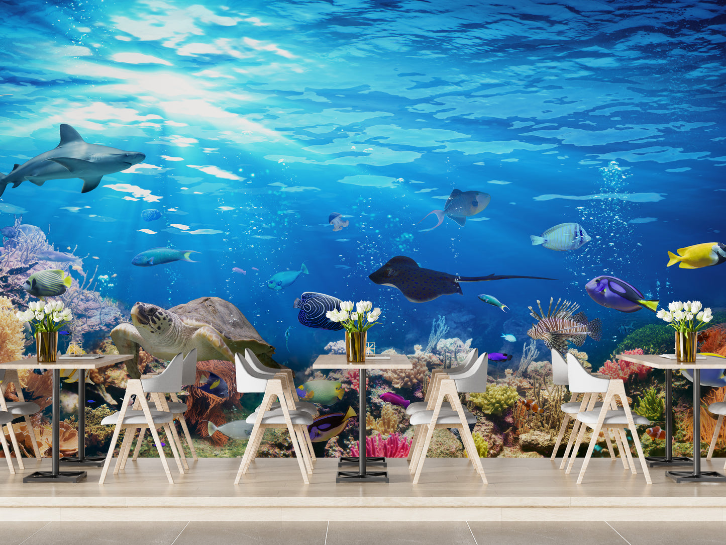 Deep Blue Sea Water with Corel Reef wallpaper Mural