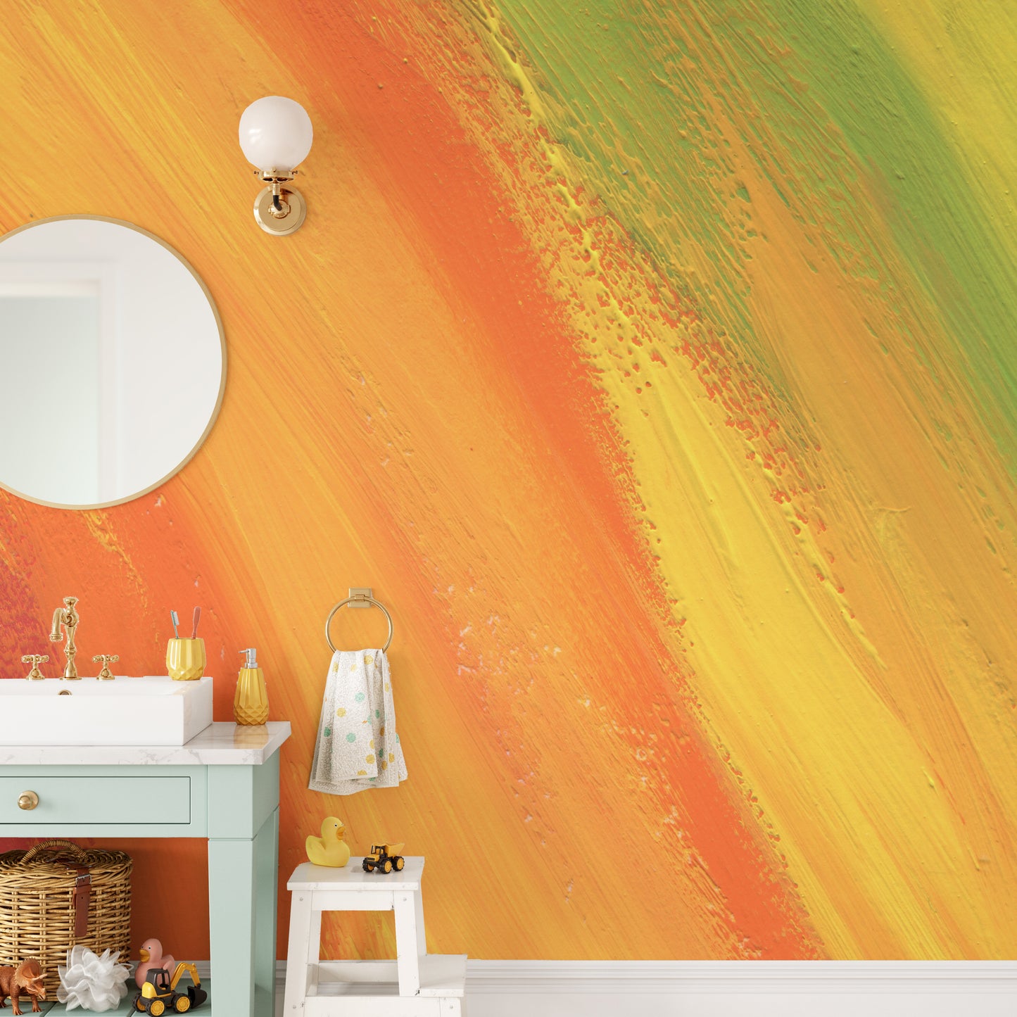 Colourful rainbow mural for kids' rooms