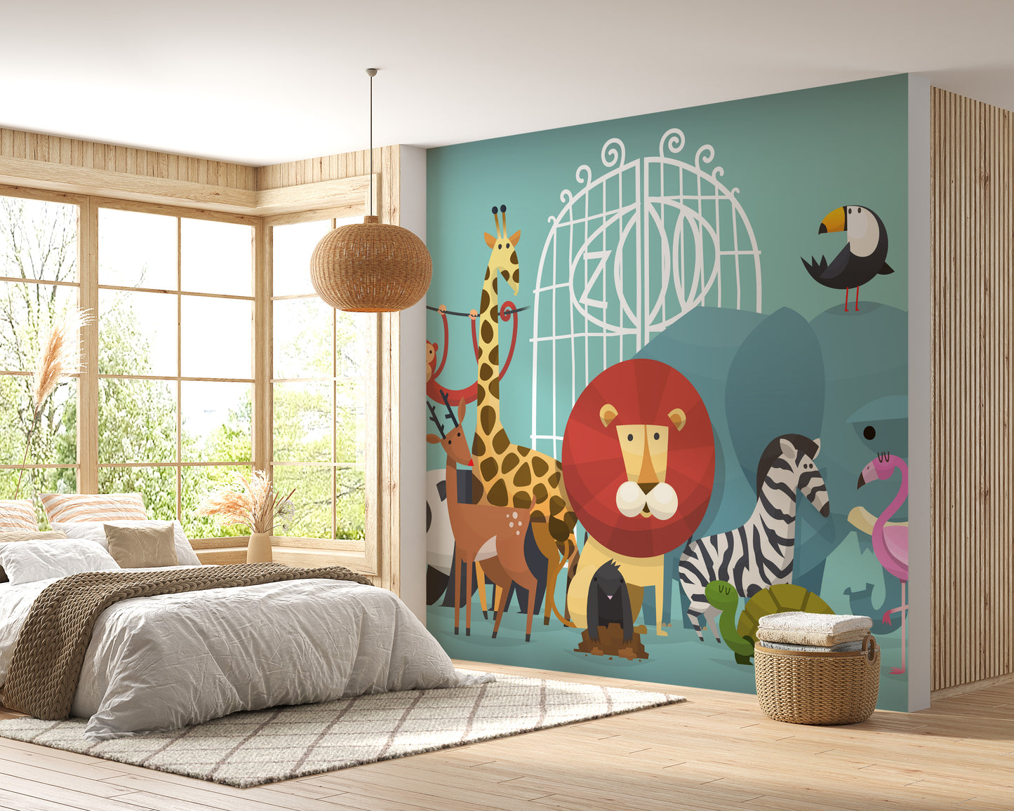 Zoo animals wallpaper mural for walls