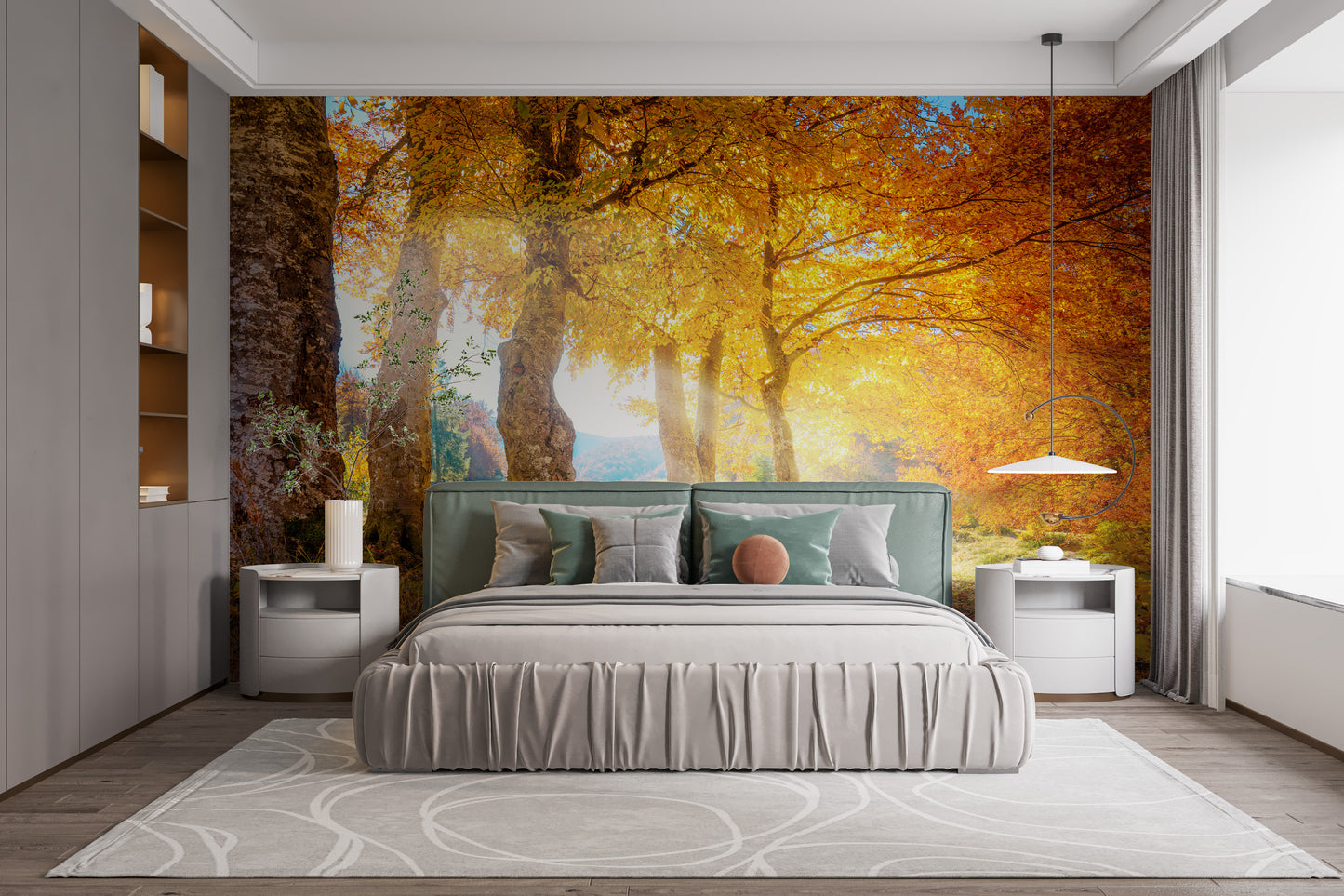 Yellow Autumn Leaves Forest Wallpaper Mural