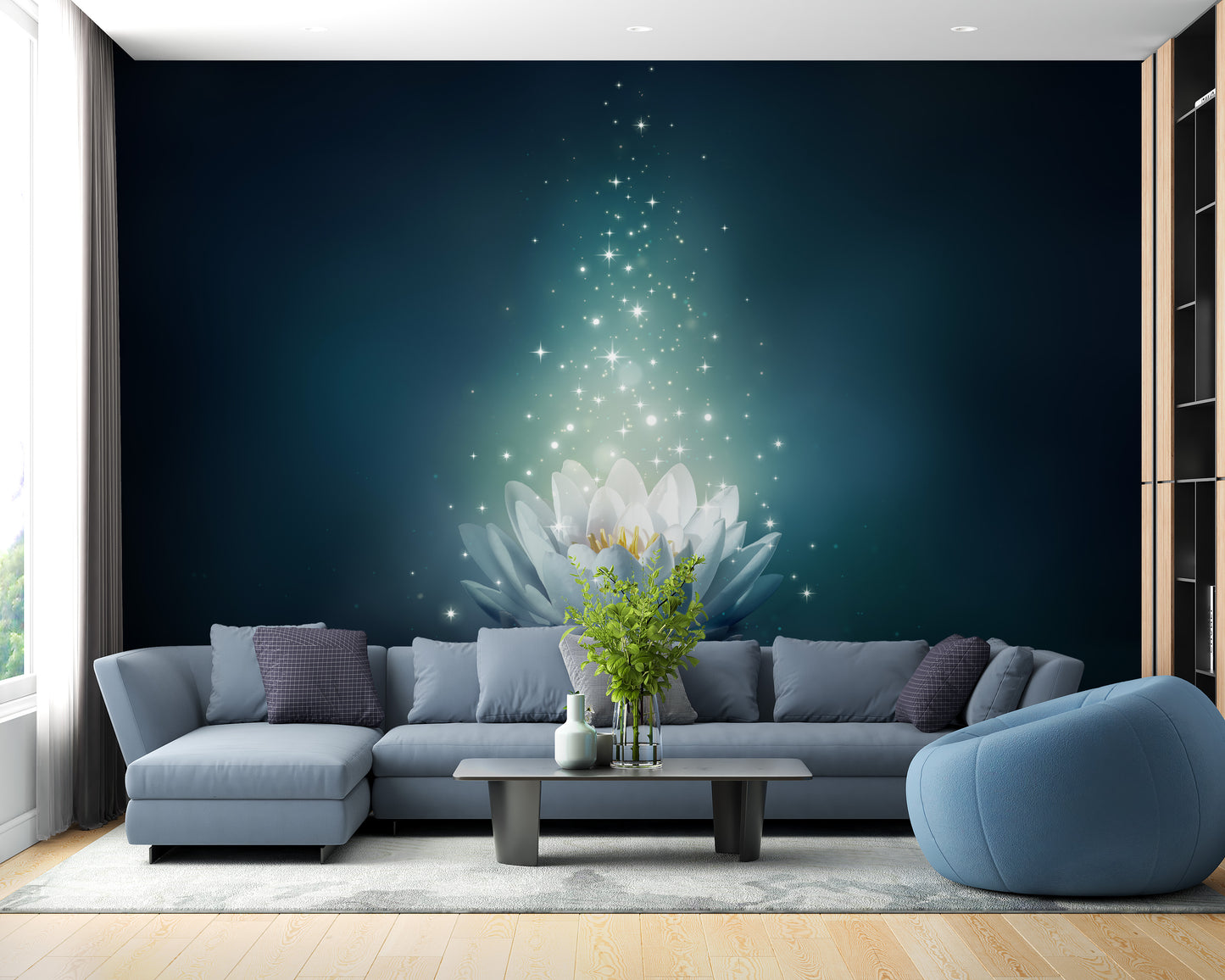 Elegant white lily wallpaper mural design