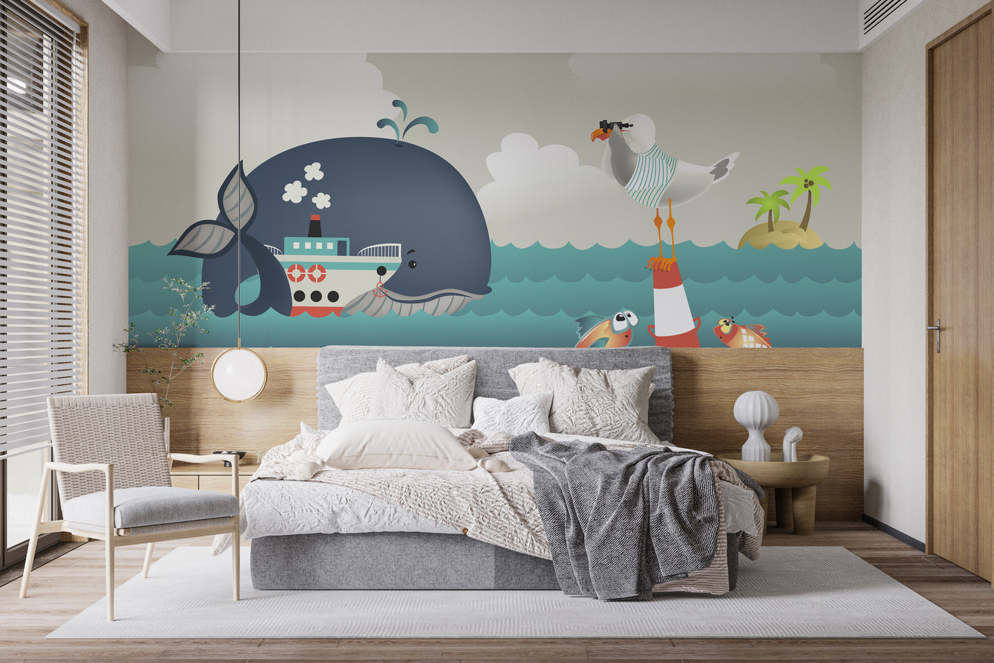 Whale & Steamer Kids Wallpaper Mural