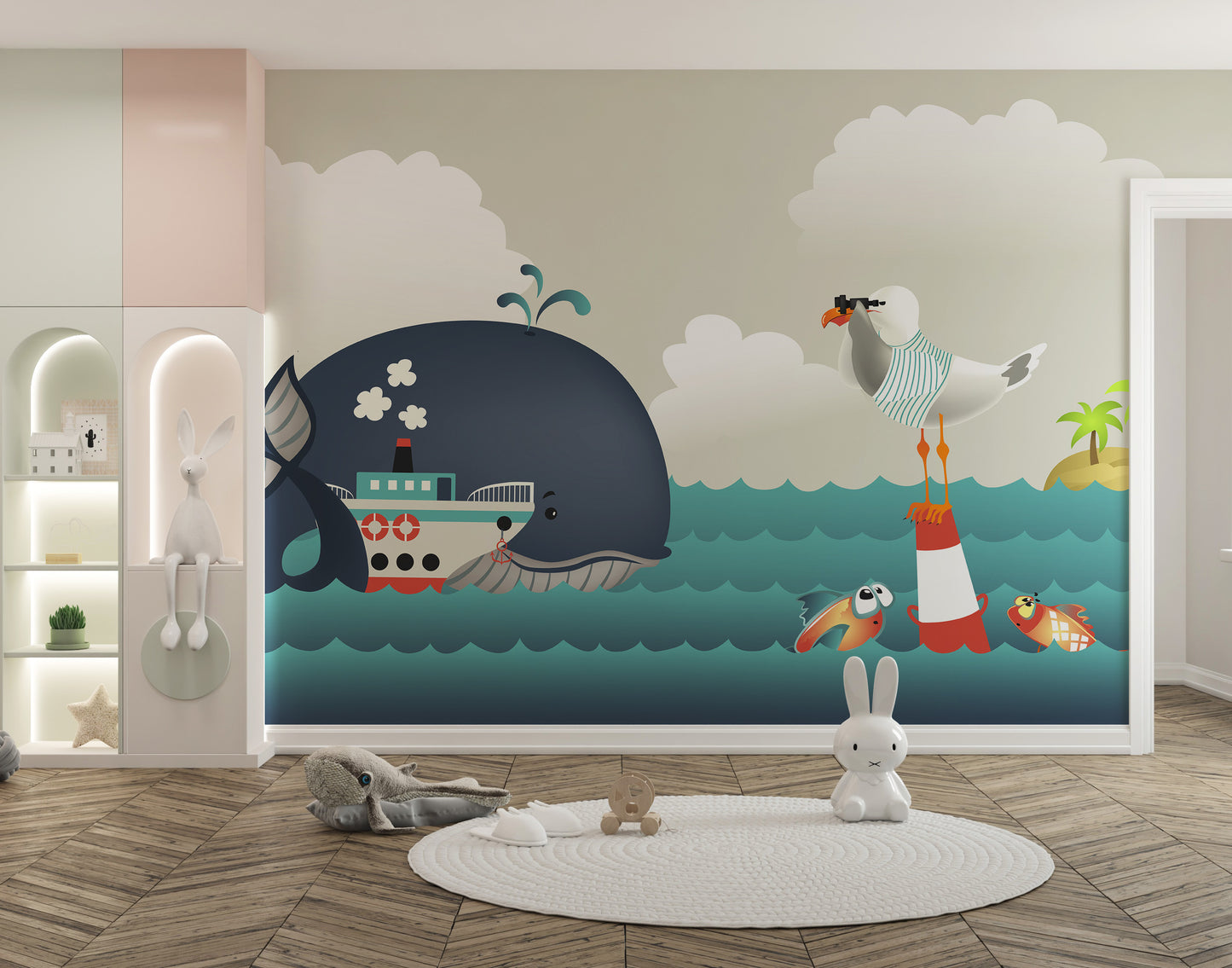 Whale & Steamer Kids Wallpaper Mural