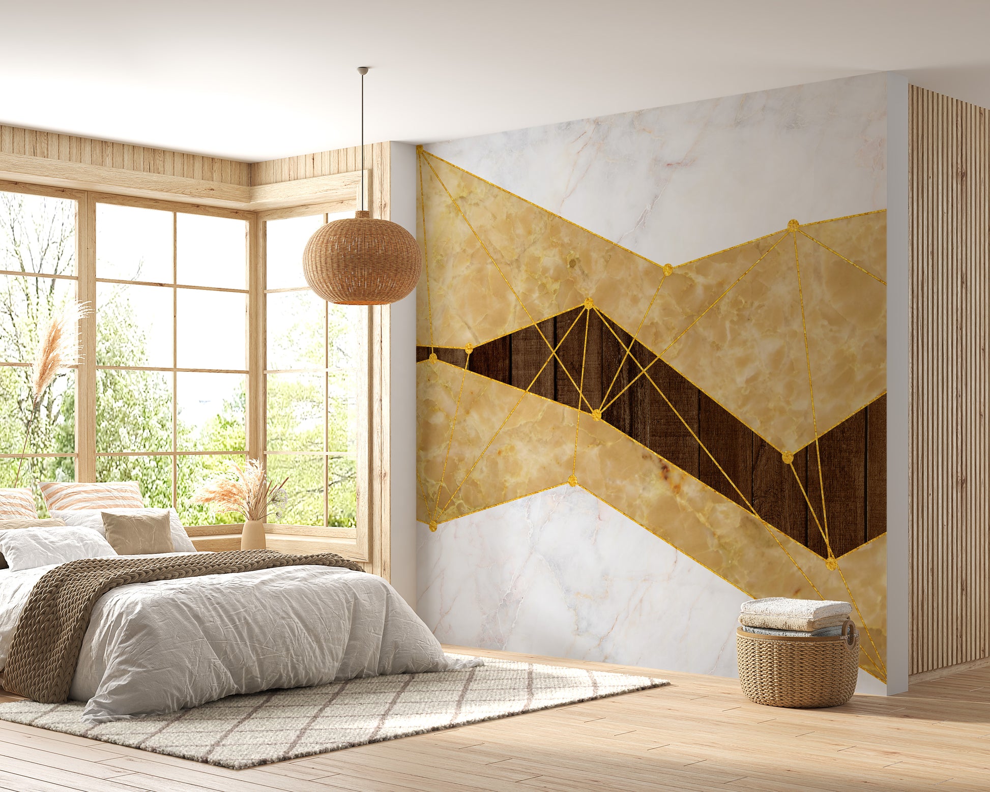 Gold Marble & Wood Wallpaper Mural - Giffywalls