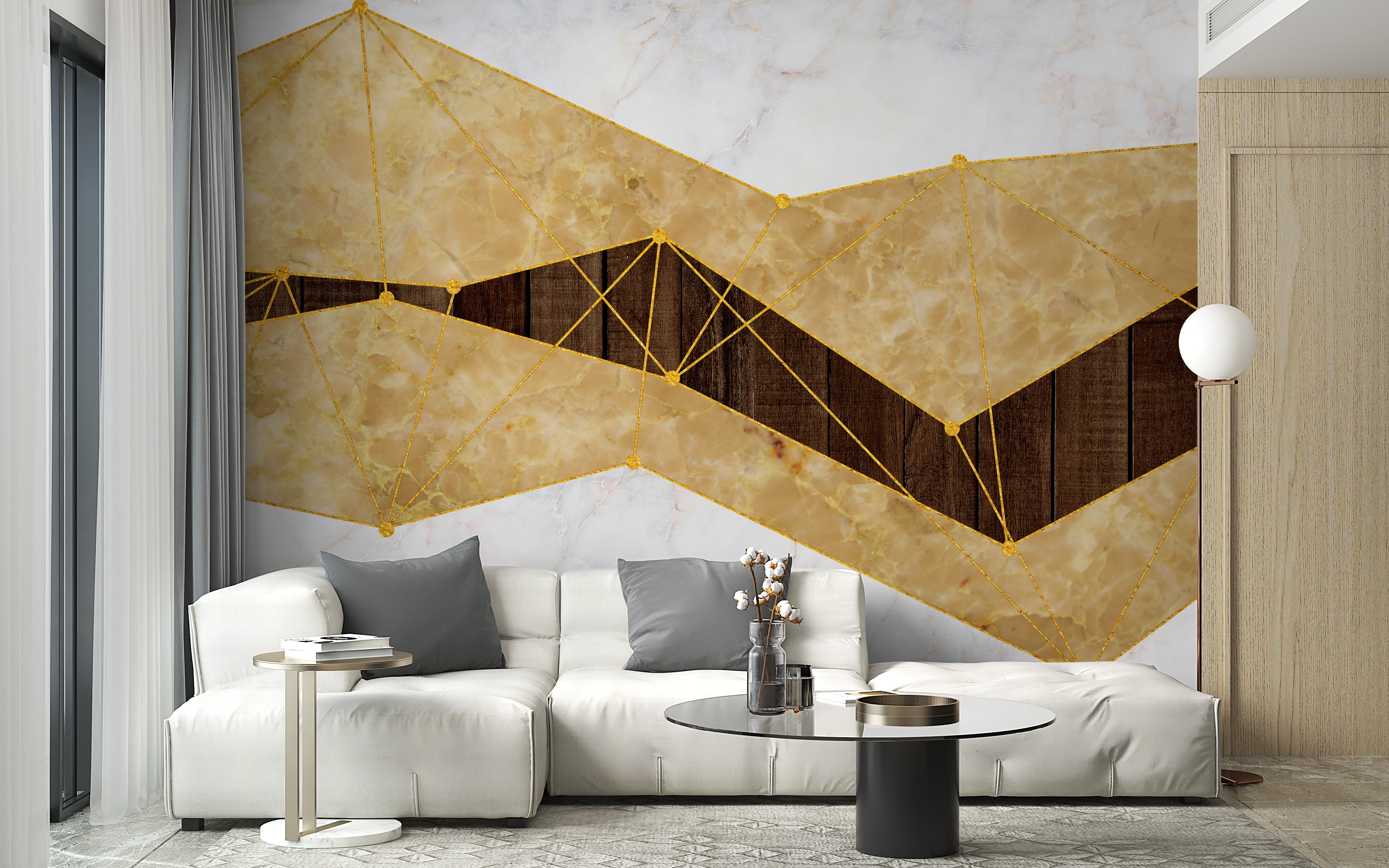 Gold Marble & Wood Wallpaper Mural - Giffywalls