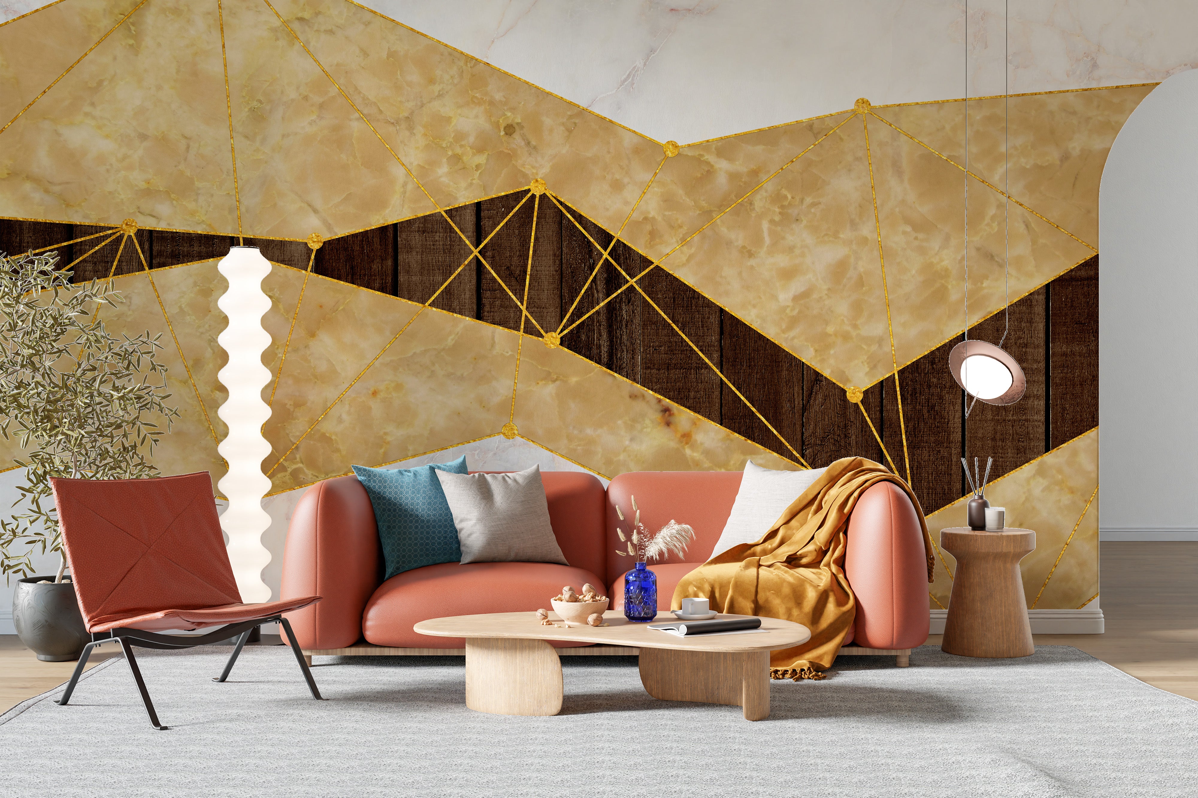 Gold Marble & Wood Wallpaper Mural - Giffywalls