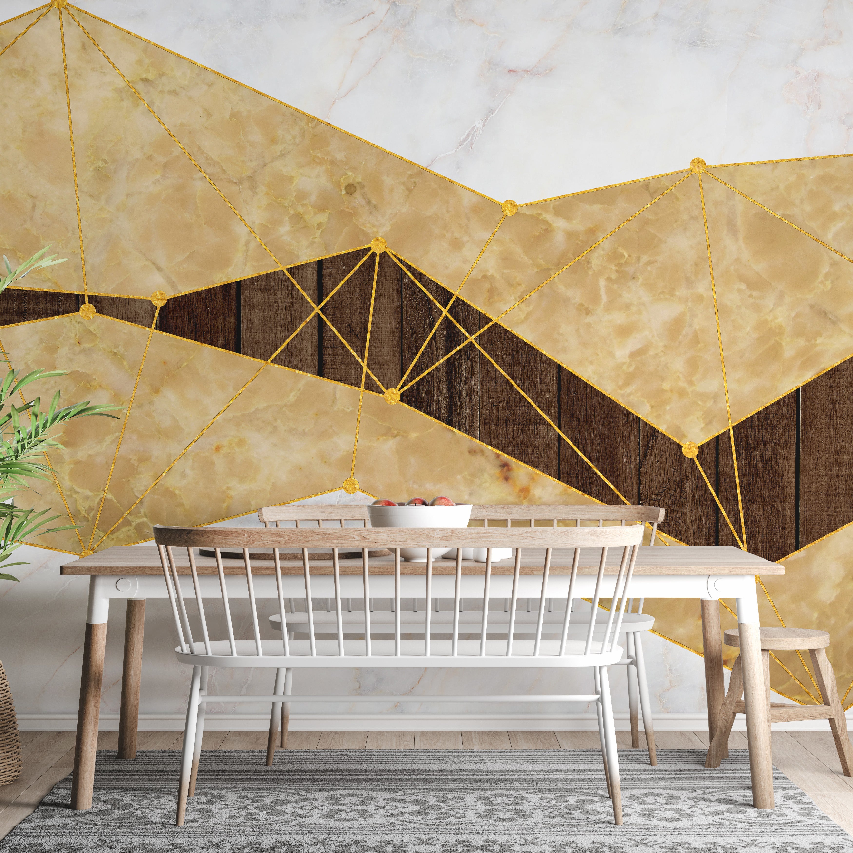 Gold Marble & Wood Wallpaper Mural - Giffywalls