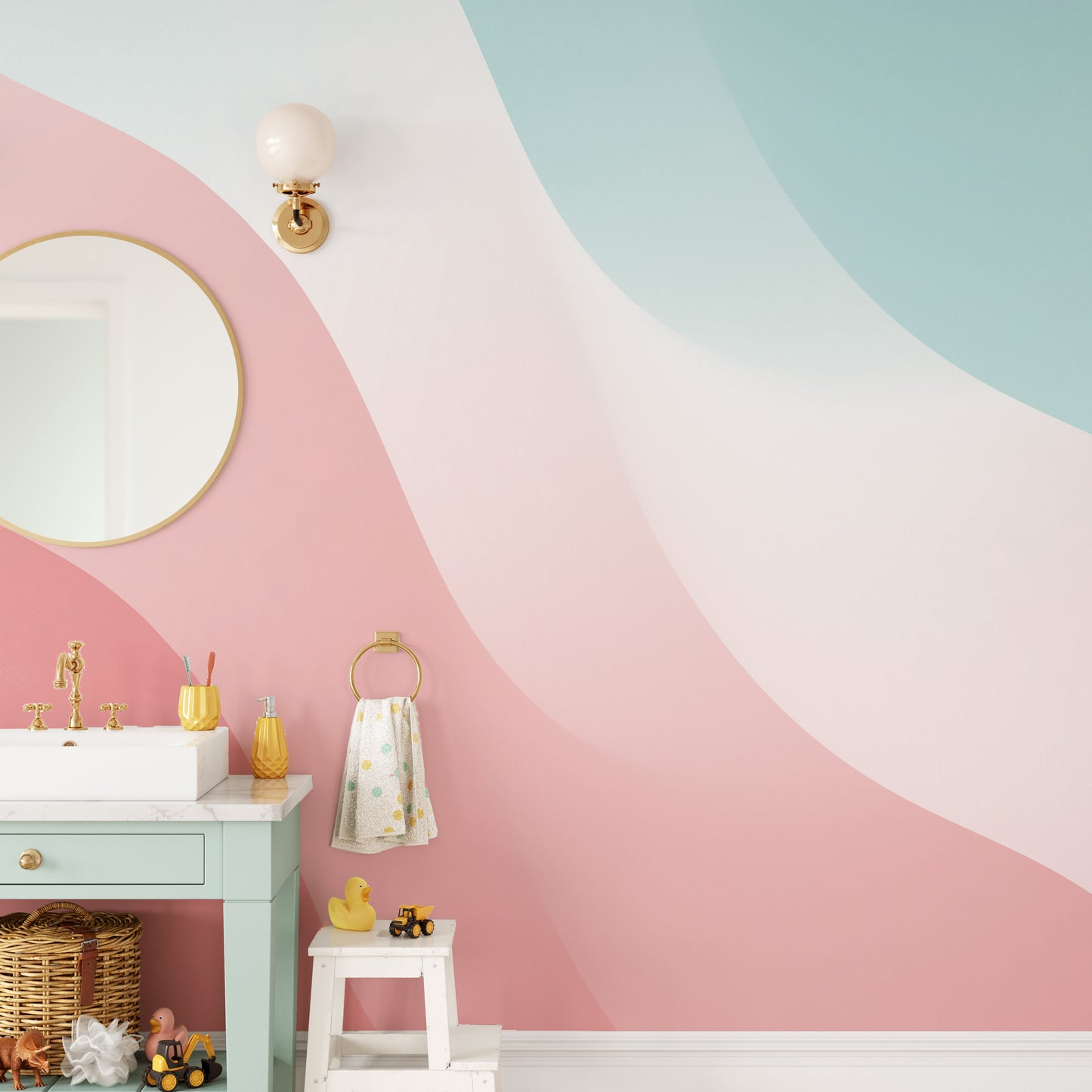 Pastel Wave Wallpaper for soothing bathroom ambiance
