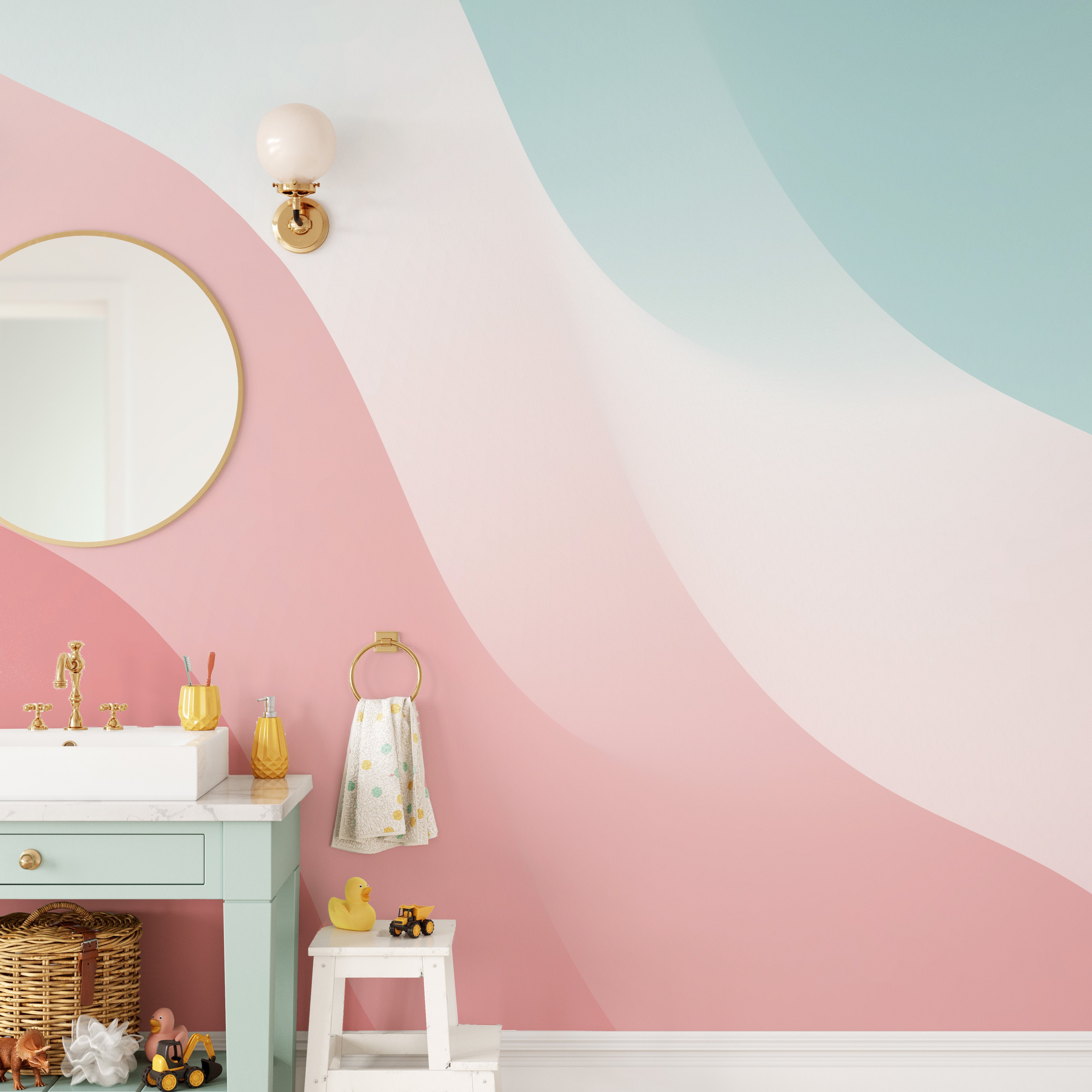 Pastel Wave Wallpaper for soothing bathroom ambiance
