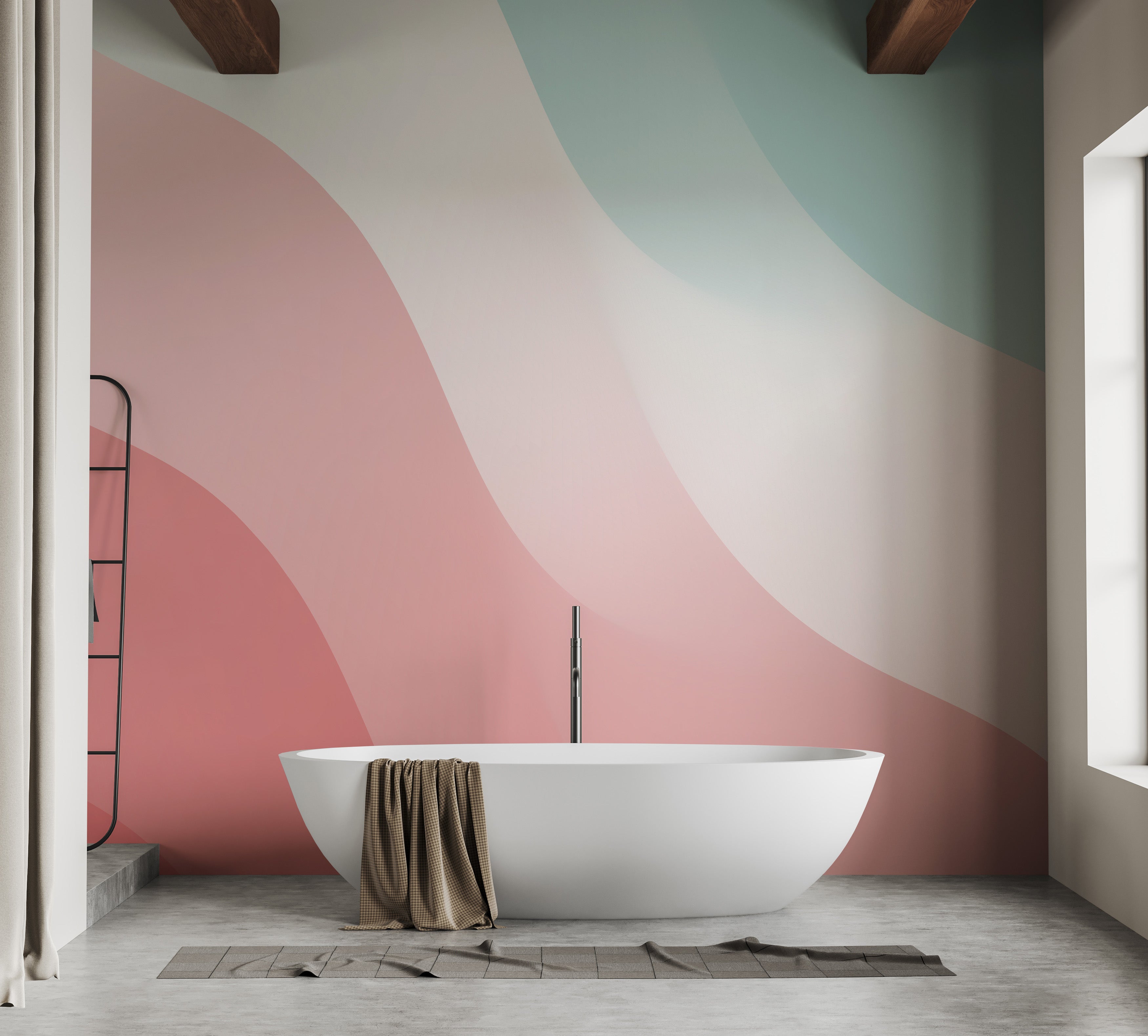 Pink & Blue Wavy Shades Wallpaper for bathrooms