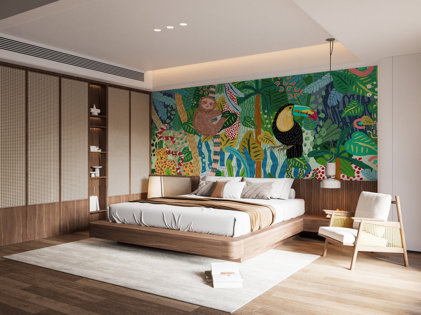 Monkey & Toucan with Leopard Abstract design Wallpaper Murals