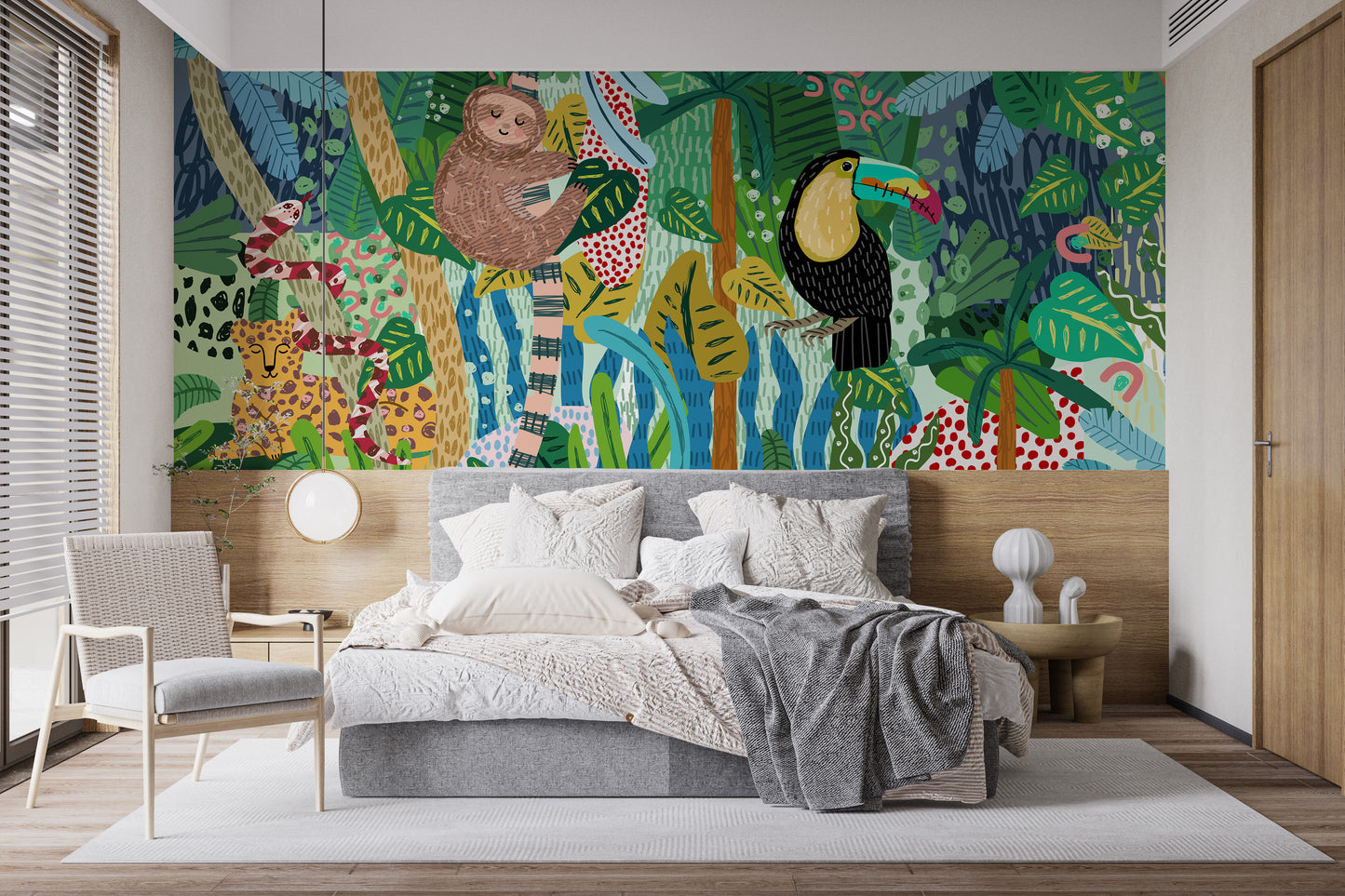 Monkey & Toucan with Leopard Abstract design Wallpaper Murals