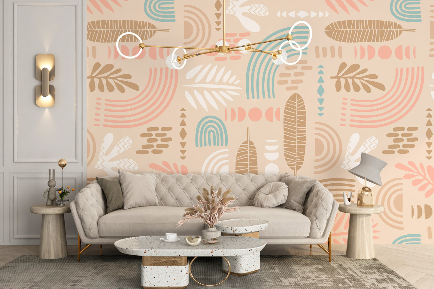 Living Room Refresh: Beige Tropical Wallpaper